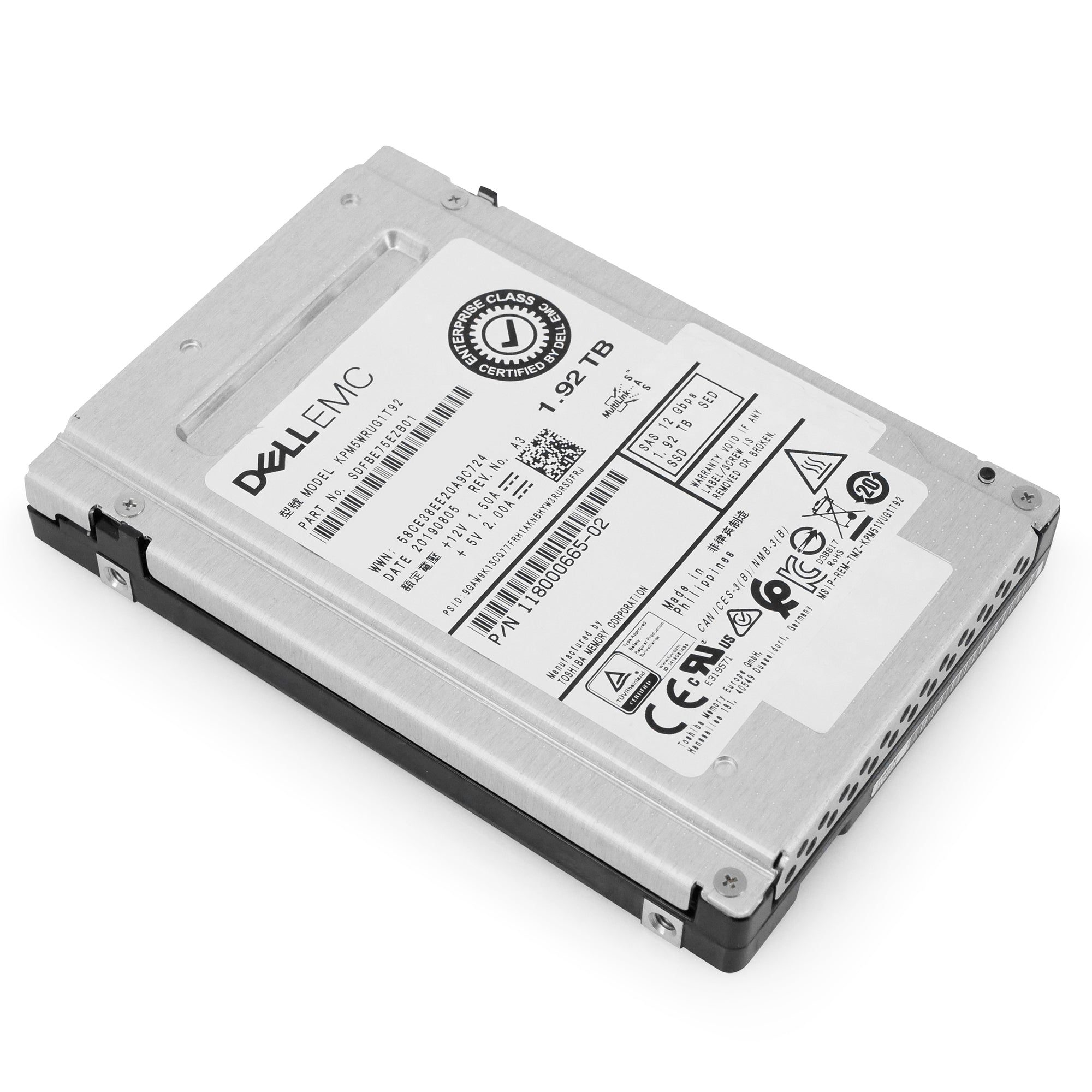 Dell/Kioxia PM5-R KPM5WRUG1T92 1.92TB 1 DWPD SAS 12Gb/s 3D TLC 2.5in Recertified Solid State Drive