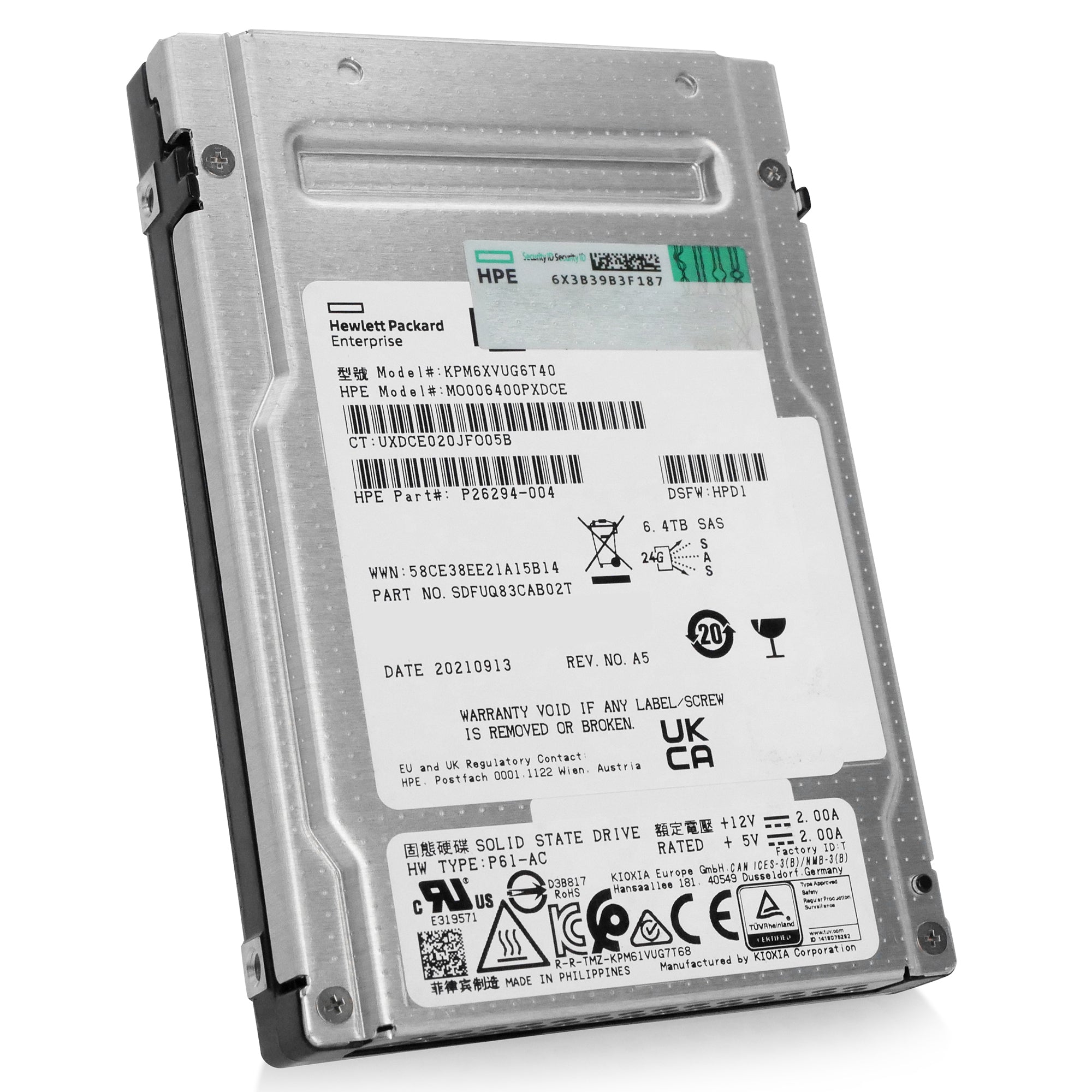 HP/Kioxia PM6-V KPM6XVUG6T40 6.4TB 3 DWPD SAS-4 24Gb/s 3D TLC 2.5in Solid State Drive