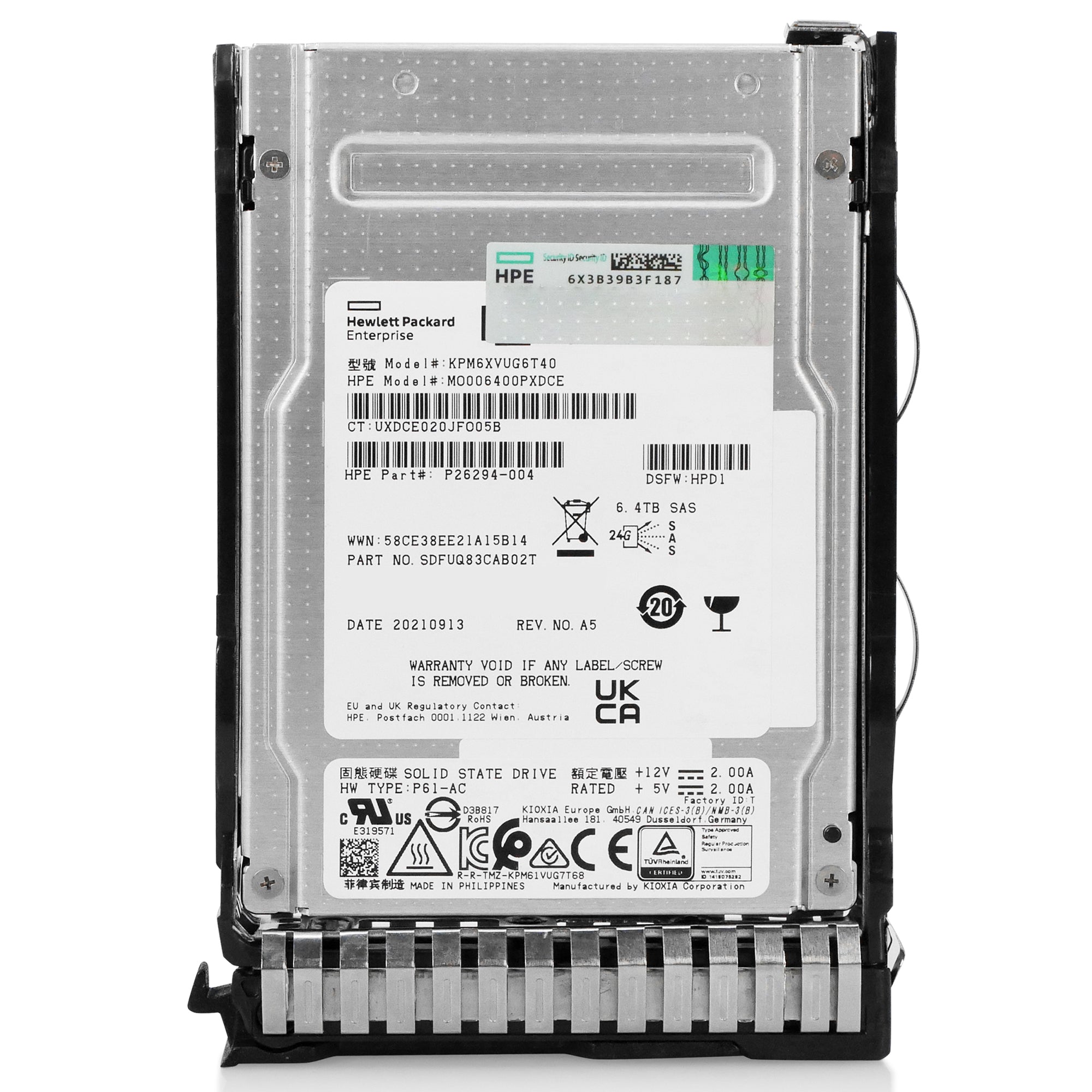 HP Generation 8 MO006400PXDCE P26294-004 6.4TB 3 DWPD SAS-4 24Gb/s 3D TLC 2.5in Recertified Solid State Drive