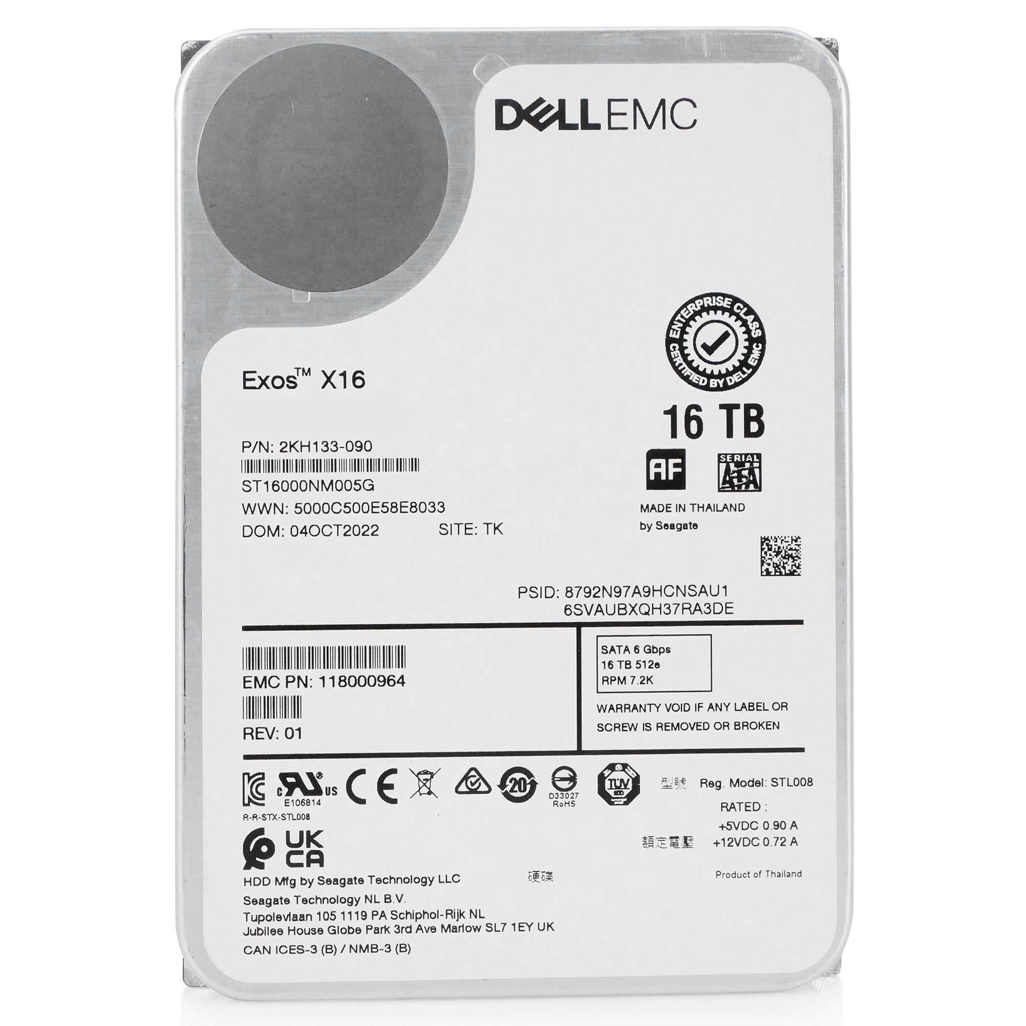 Dell/Seagate Exos X16 ST16000NM005G 039XRY 16TB 7.2K RPM SATA 6Gb/s 512e CMR 3.5in Hard Drive