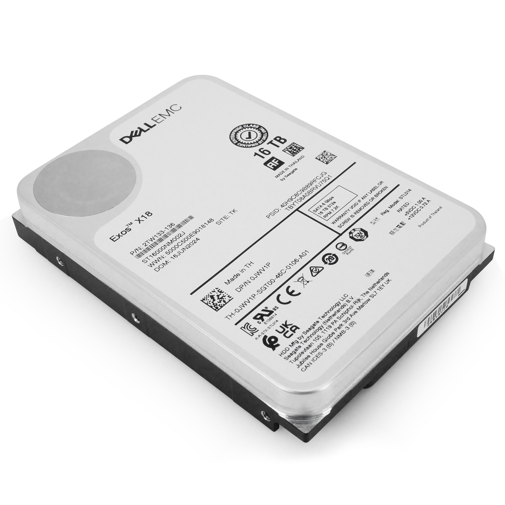 Dell/Seagate Exos X18 ST16000NM002J 16TB 7.2K RPM SATA 6Gb/s 512e 3.5in Hard Drive