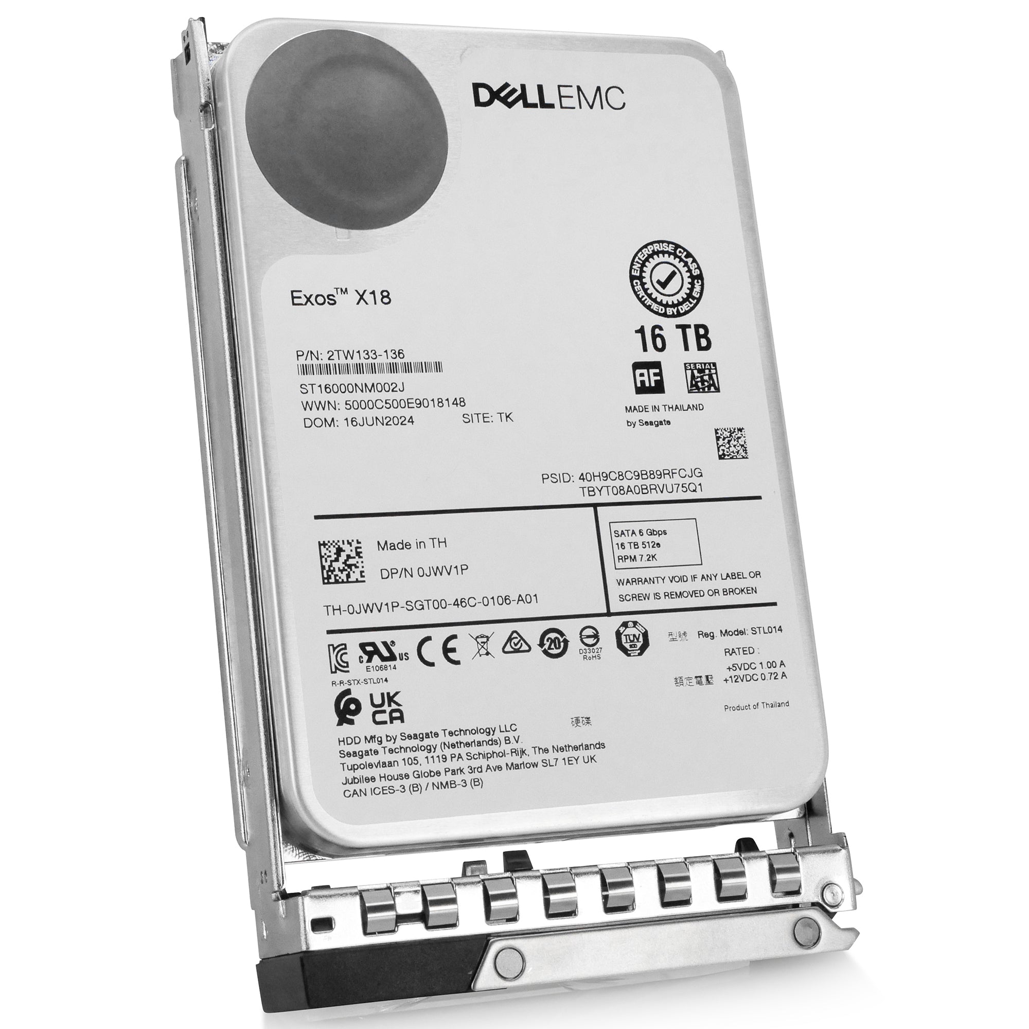 Dell G14 JWV1P 16TB 7.2K RPM SATA 6Gb/s 512e 3.5in Hard Drive