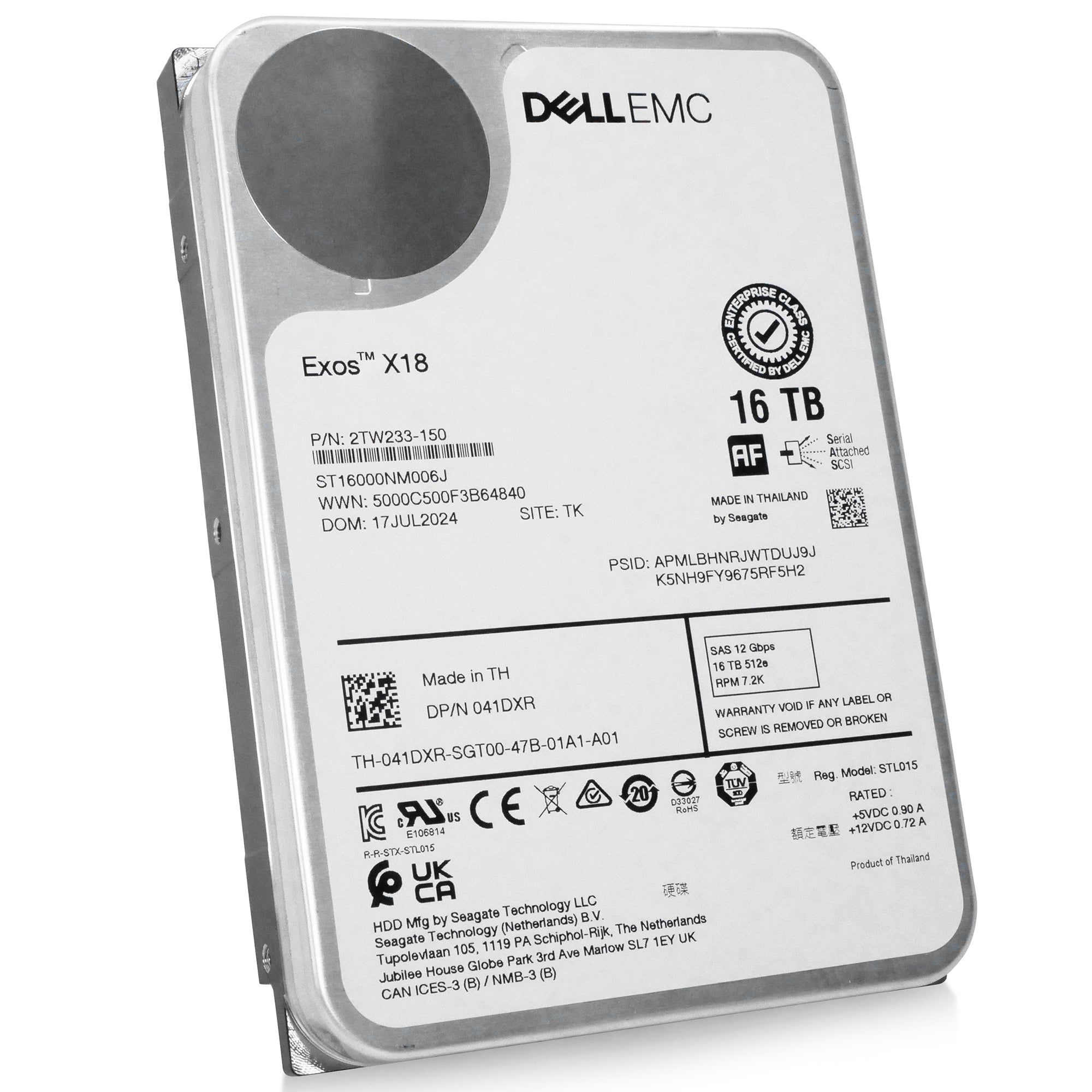 Dell/Seagate Exos X18 ST16000NM006J 16TB 7.2K RPM SAS 12Gb/s 512e 3.5in Hard Drive