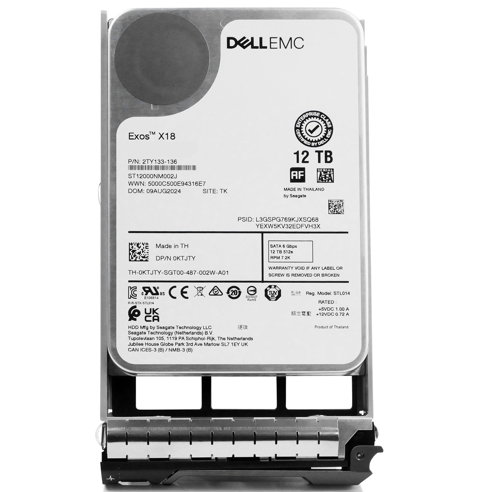 Dell G13 0KTJTY 12TB 7.2K RPM SATA 6Gb/s 512e 3.5in Refurbished HDD
