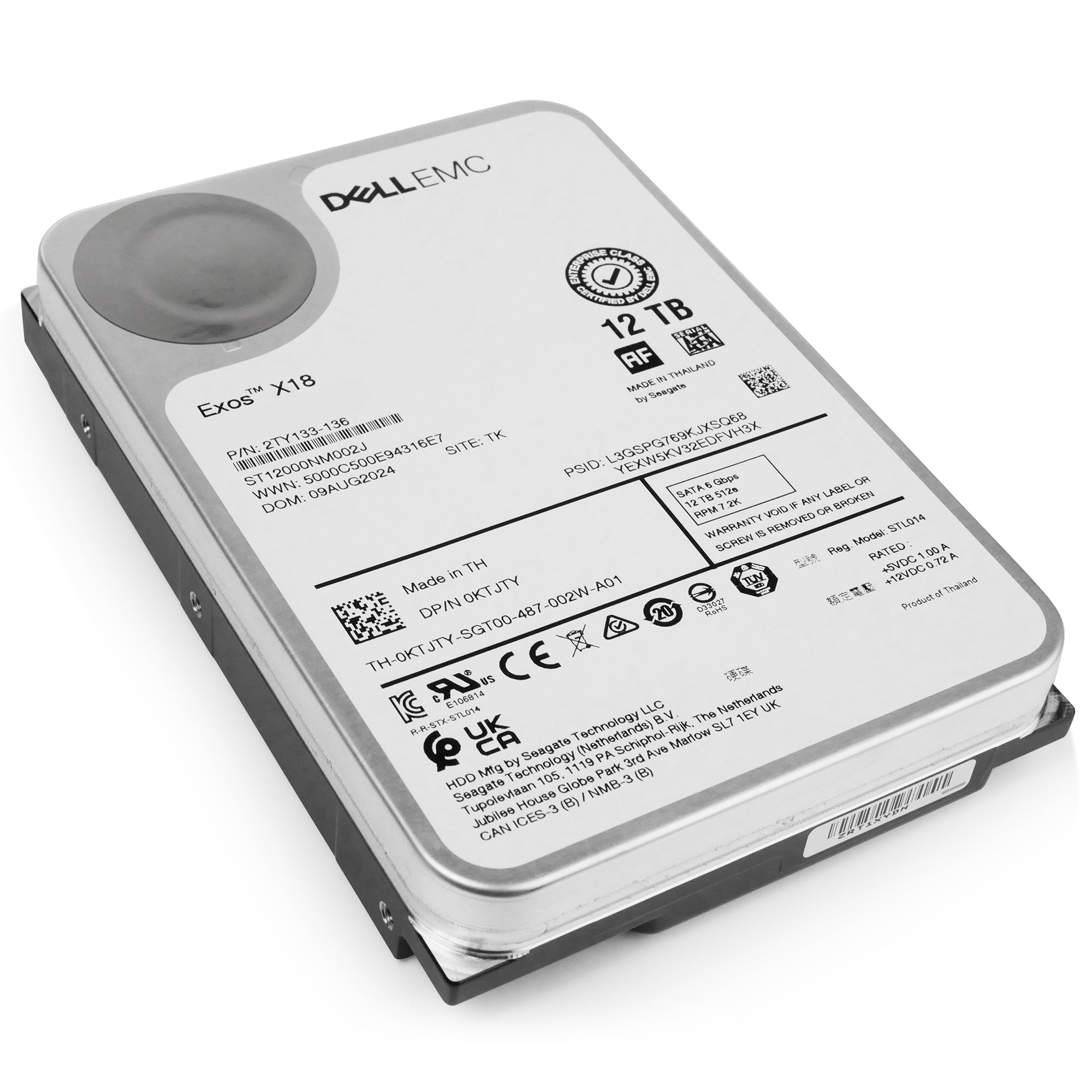 Dell/Seagate Exos X18 ST12000NM002J 12TB 7.2K RPM SATA 6Gb/s 512e 3.5in Hard Drive