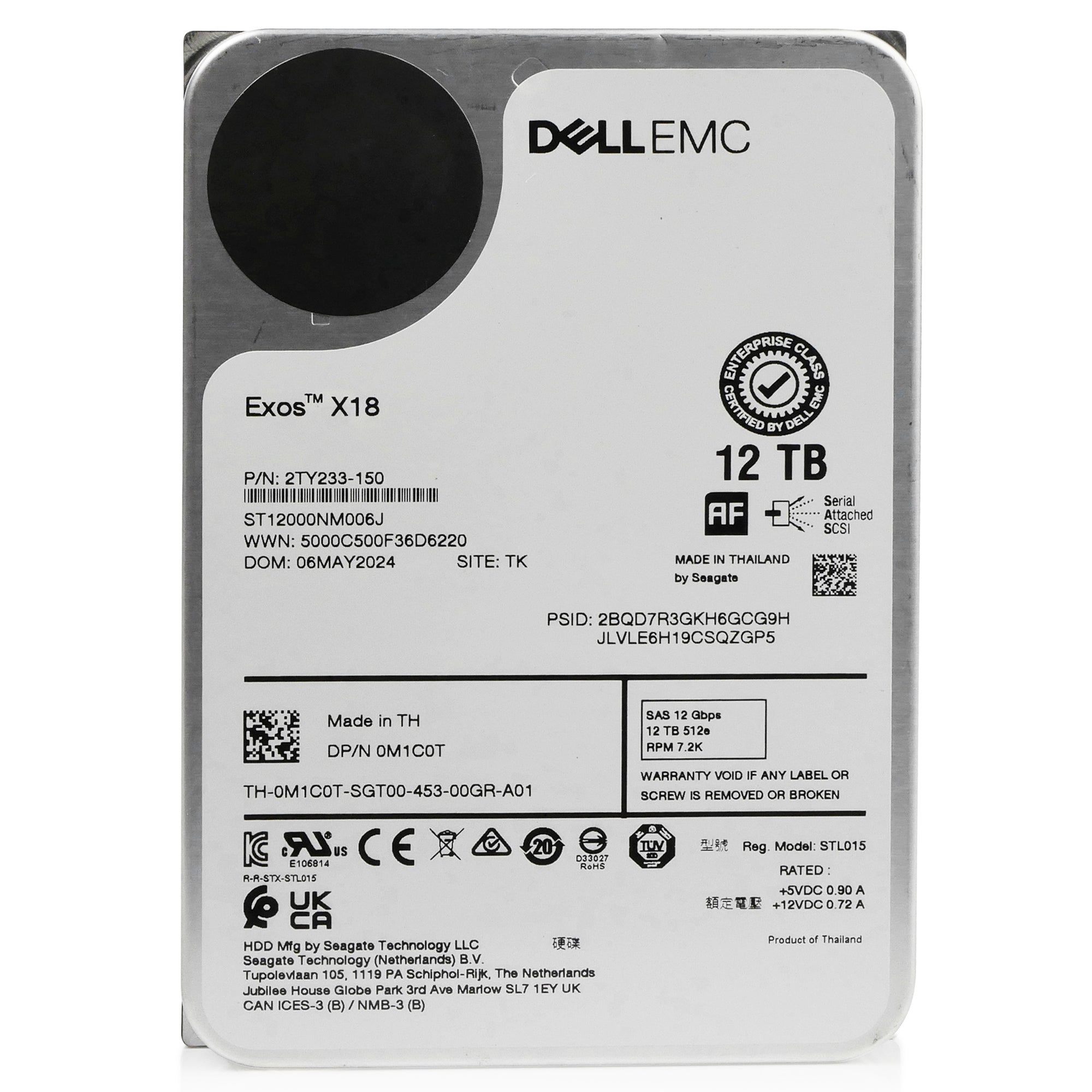 Dell/Seagate Exos X16 ST12000NM006J 12TB 7.2K RPM SAS 12Gb/s 512e 3.5in Hard Drive