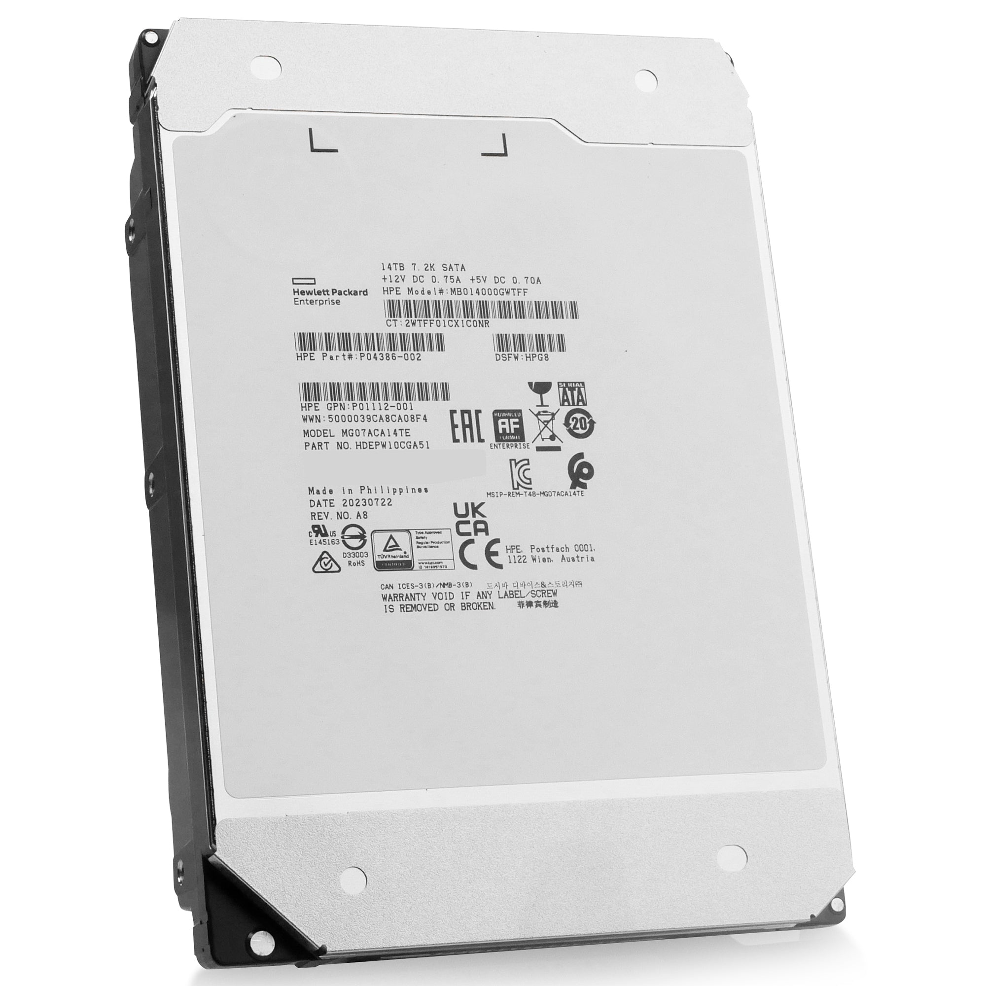 HP/Toshiba MG07 MG07ACA14TE 14TB 7.2K RPM SATA 6Gb/s 512e 3.5in Refurbished Power Disable HDD
