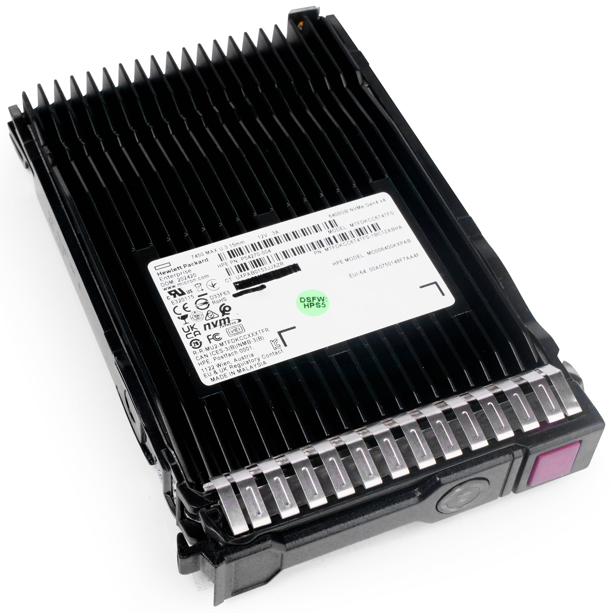 HP G8 G9 G10 MO006400KXPAB P54270-004 6.4TB 3 DWPD PCIe Gen 4.0 x4 8GB/s 3D TLC U.3 NVMe 2.5in Solid State Drive
