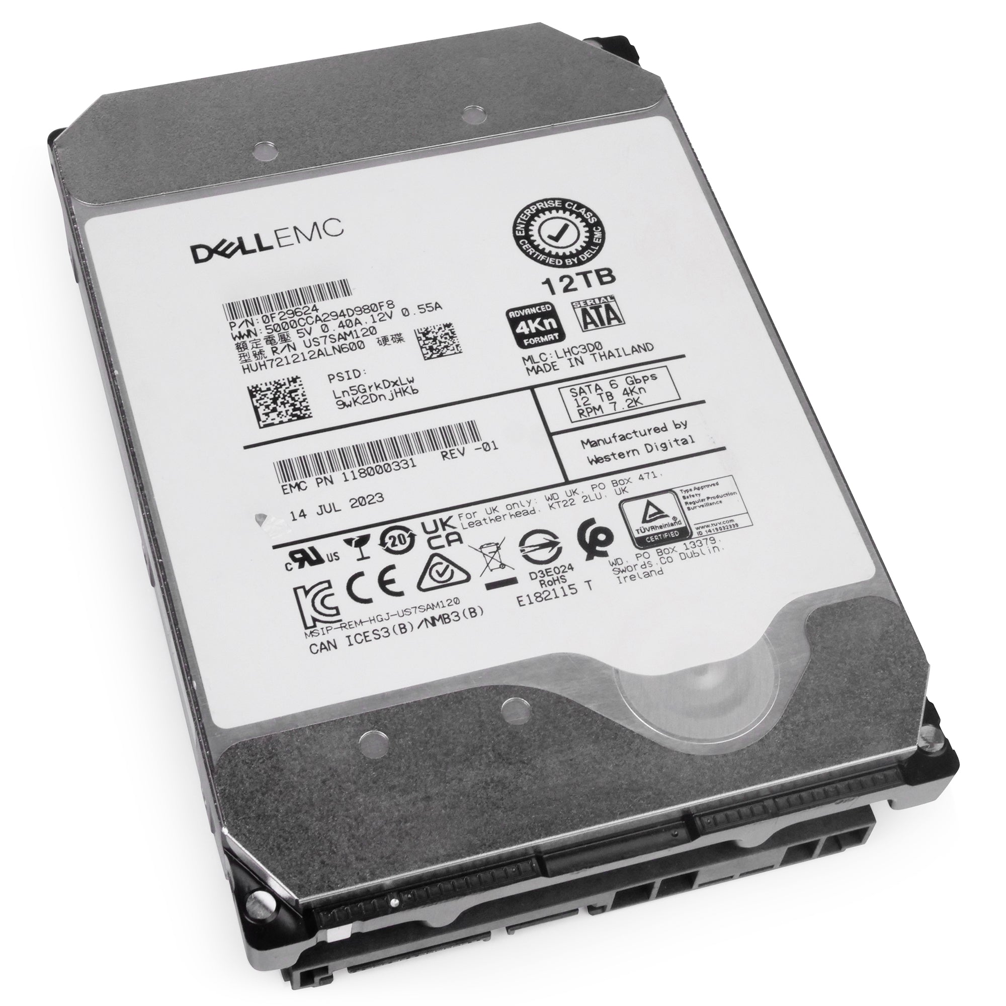 Dell/Western Digital Ultrastar DC HC520 HUH721212ALN600 0F29624 12TB 7.2K RPM SATA 6Gb/s 4Kn 3.5in Refurbished HDD