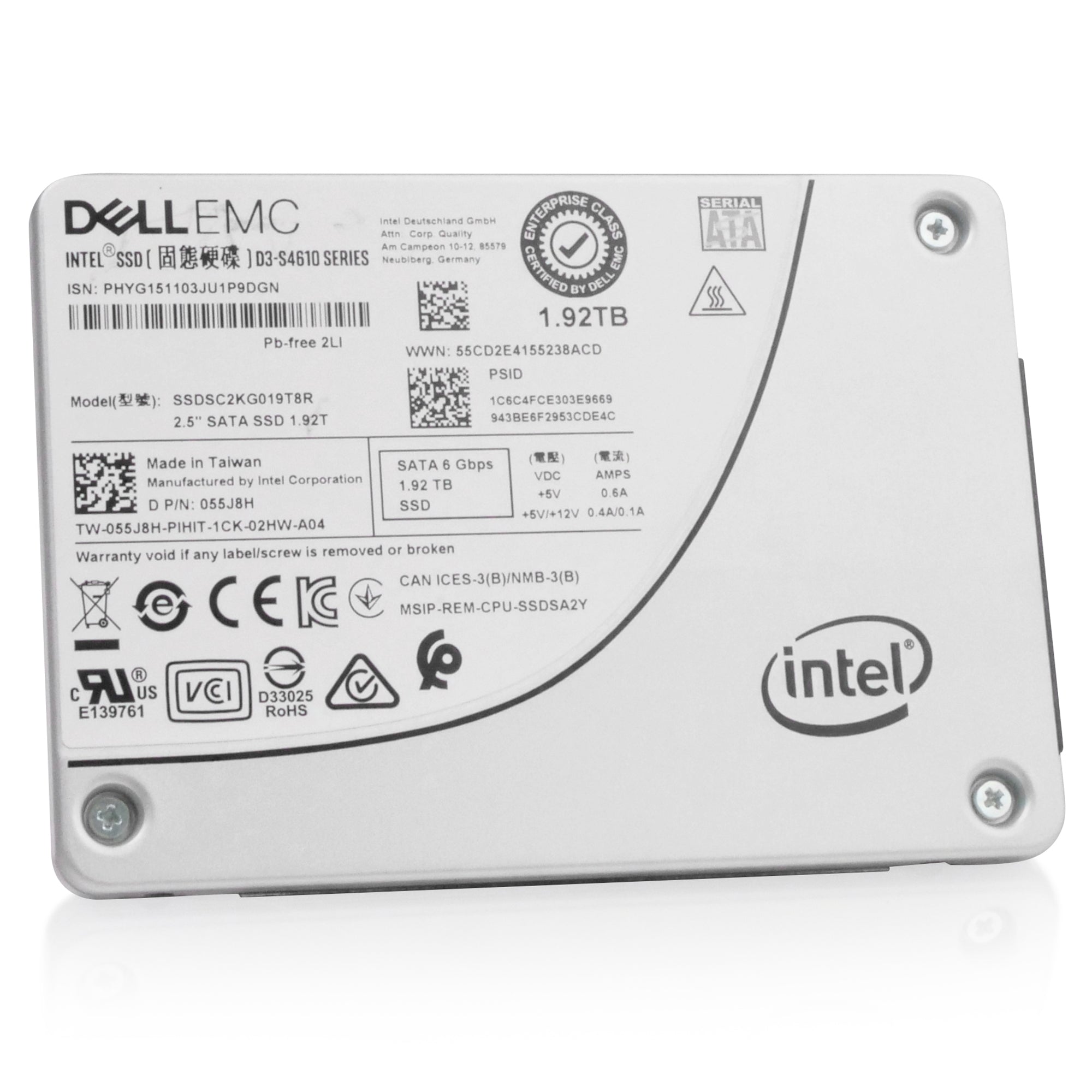 Dell/Intel S4610 SSDSC2KG019T8R 1.92TB 3 DWPD SATA 6Gb/s 3D TLC 2.5in Refurbished SSD