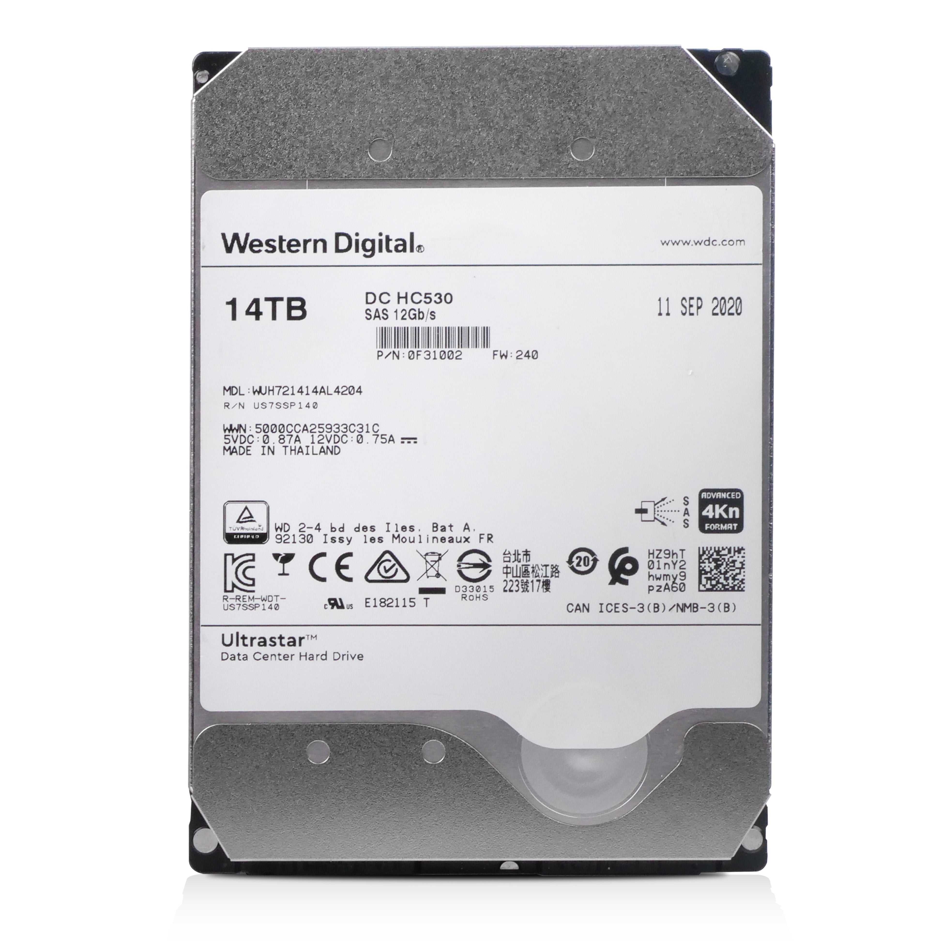 Western Digital Ultrastar DC HC530 WUH721414AL4204 0F31002 14TB 7.2K RPM SAS 12Gb/s 4kn 3.5in Refurbished HDD