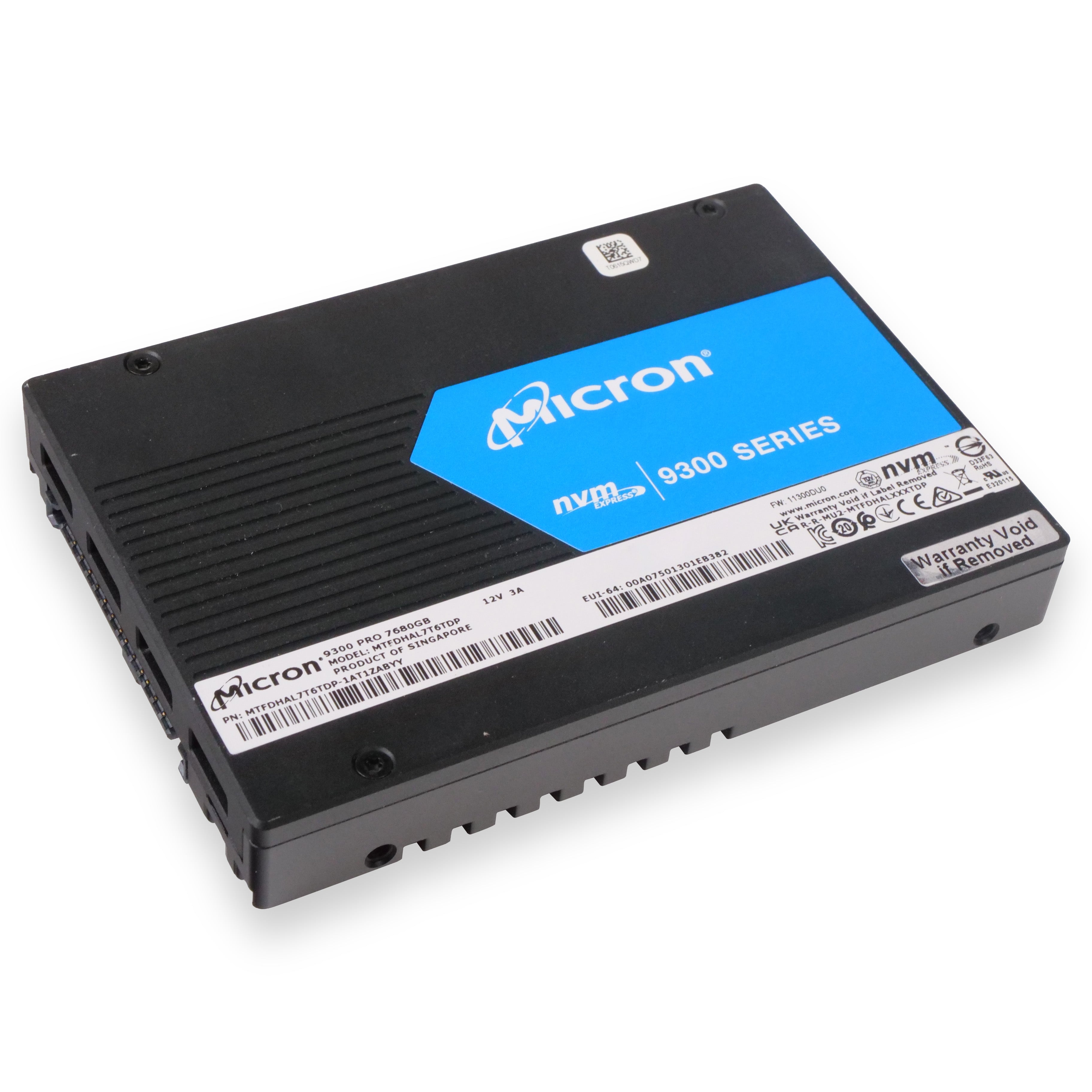 Micron 9300 Pro Series MTFDHAL7T6TDP 7.68TB 1 DWPD PCIe Gen 3.0 x4 4GB/s 3D TLC U.2 NVMe 2.5in Refurbished SSD