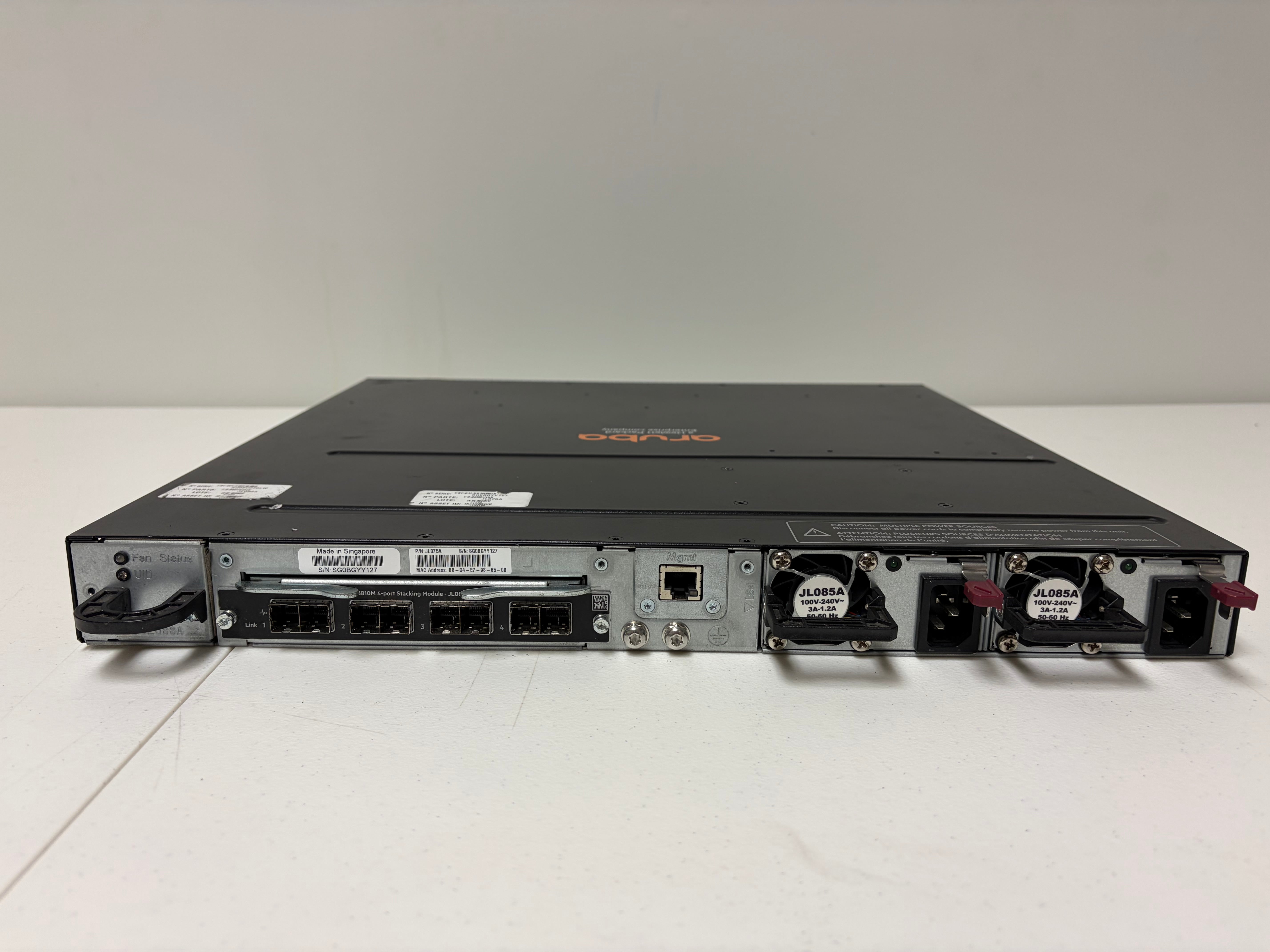 Aruba JL075A - 3810M 16SFP+ Switch Rear View | Alo Tech Solutions