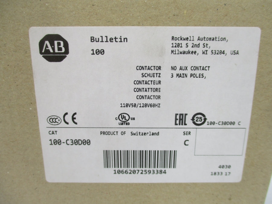 ALLEN BRADLEY 100-C30D00 SER.C 110/120V (BR/WH) NSMP