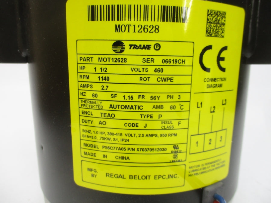 TRANE MOT12628 460V 2.7A 1140RPM 1 1/2HP NSMP