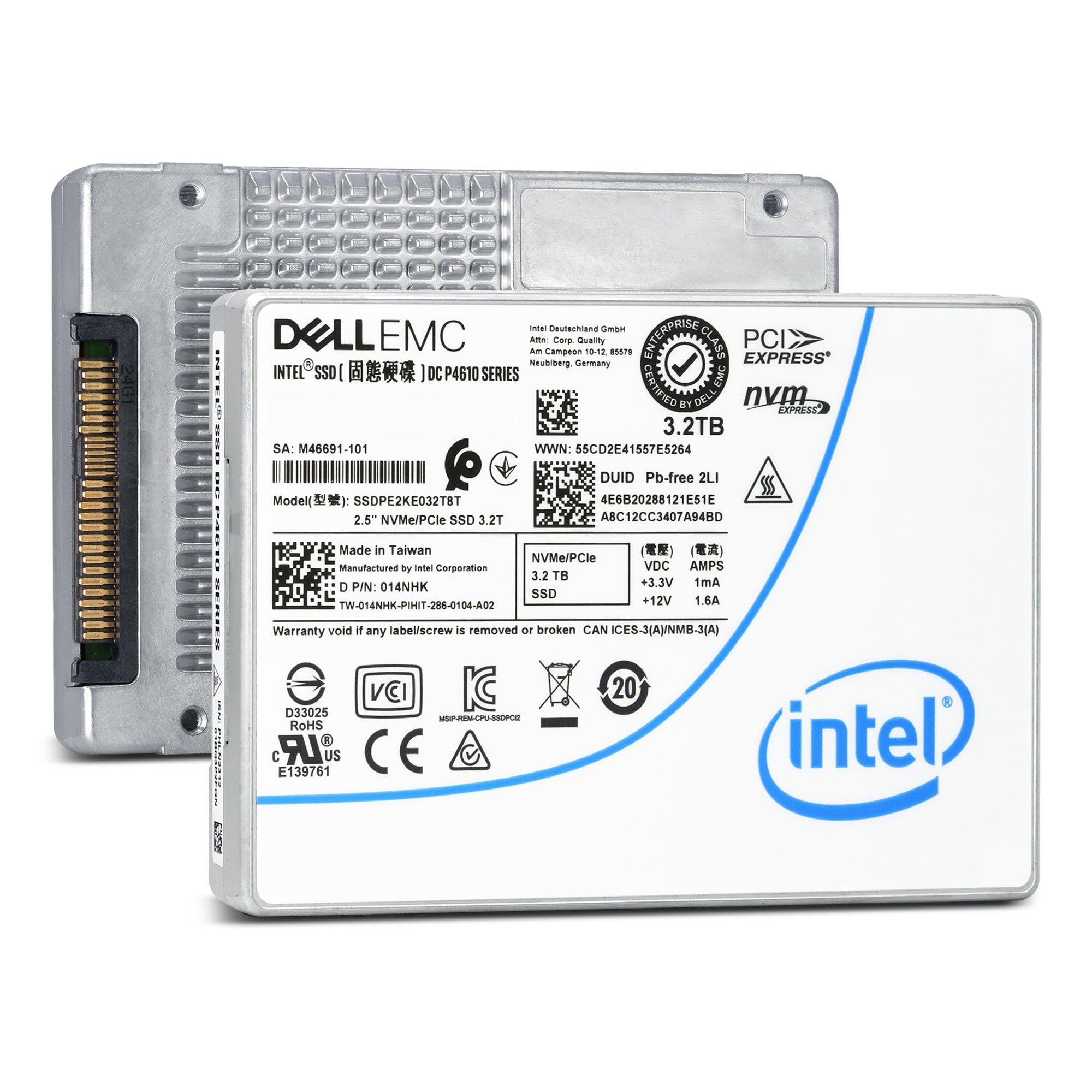 Intel/Dell P4610 SSDPE2KE032T8TB 014NHK 3.2TB PCIe Gen 3.1 X4 4GB/s 3D TLC 3DWPD U.2 NVMe 2.5in New Enterprise Solid State Drive