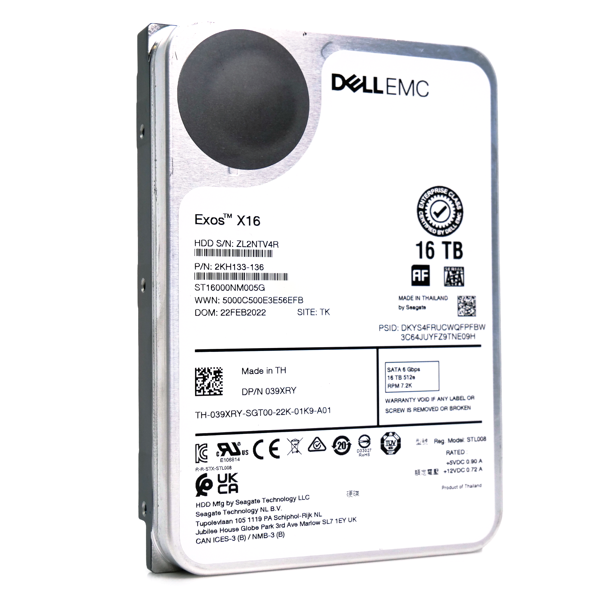 Dell/Seagate Exos X16 ST16000NM005G 039XRY 16TB 7.2K RPM SATA 6Gb/s 512e CMR 3.5in Hard Drive