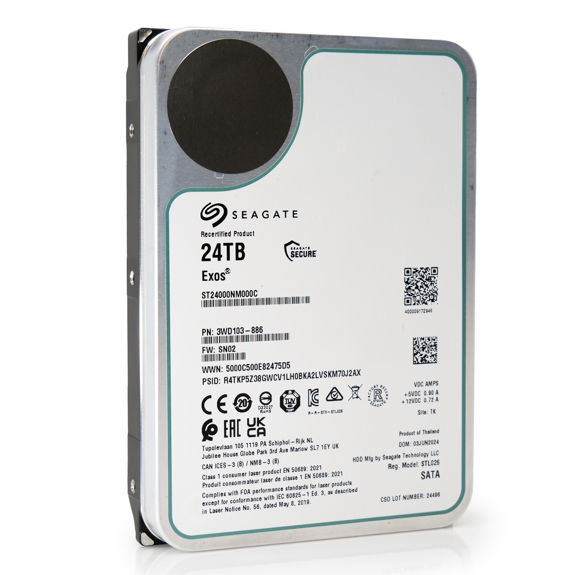 Seagate Exos ST24000NM000C 24TB 7.2K RPM SATA 6Gb/s 512e 3.5in Refurbished HDD