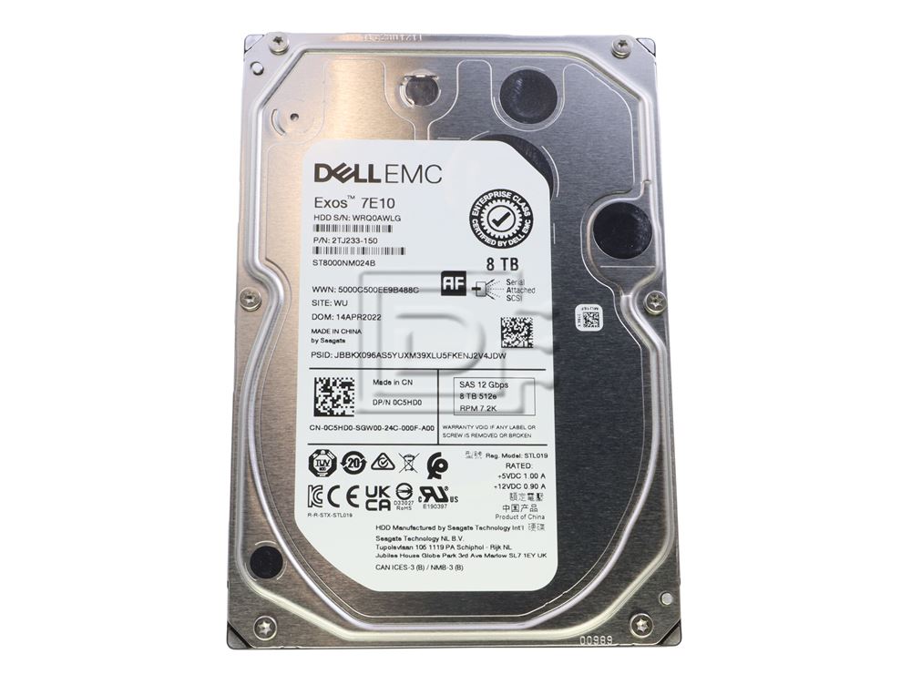 Dell C5HD0 8TB SAS Hard Drive Seagate ST8000NM024B 3.5" 12Gbps 7.2K RPM Enterprise 512E HDD