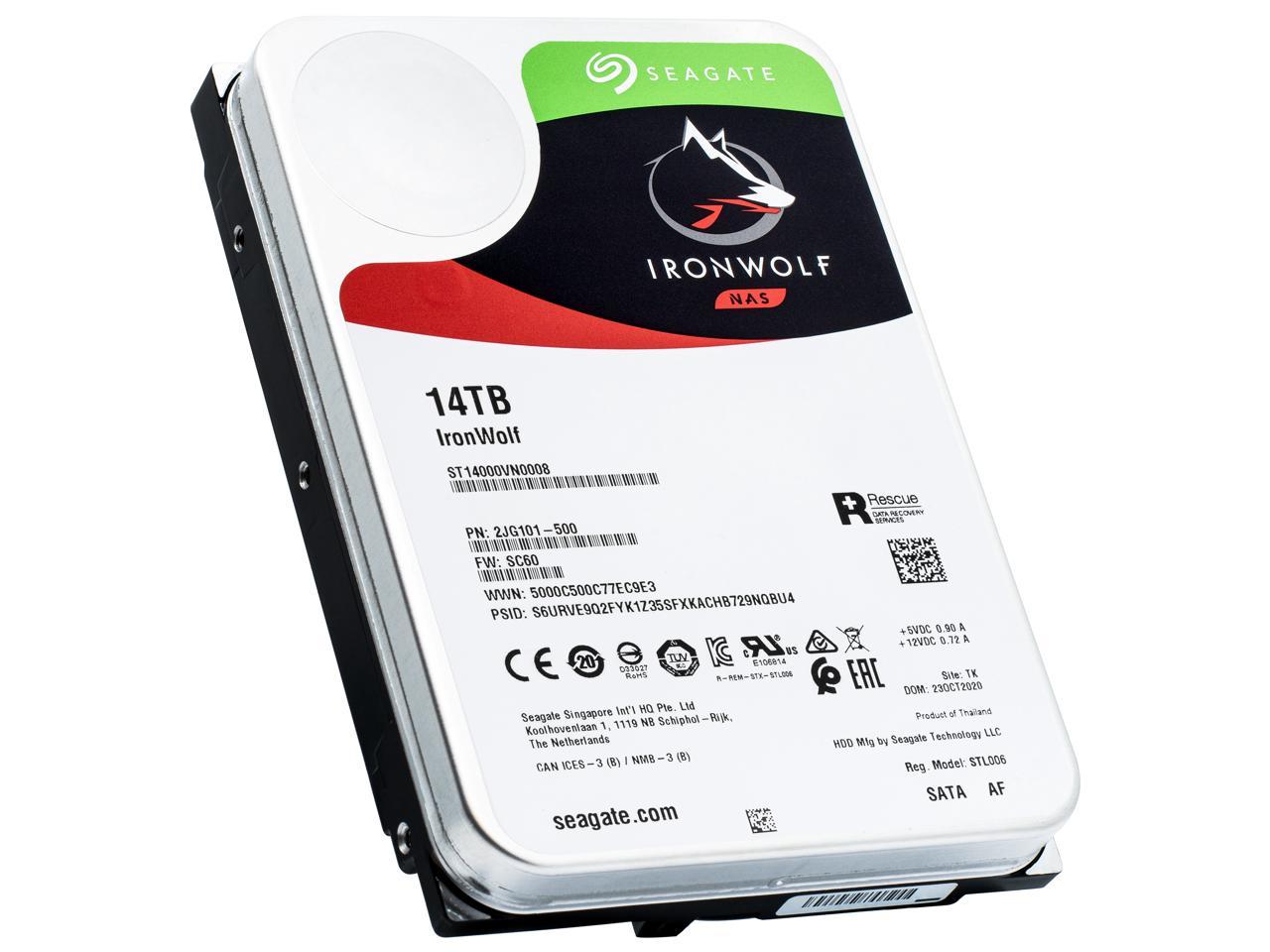Seagate Ironwolf 14Tb Nas Hard Drive 7200 Rpm 256Mb Cache Sata 6.0Gb/S Cmr 3.5" Internal Hdd For Raid Network Attached Storage St14000Vn0008