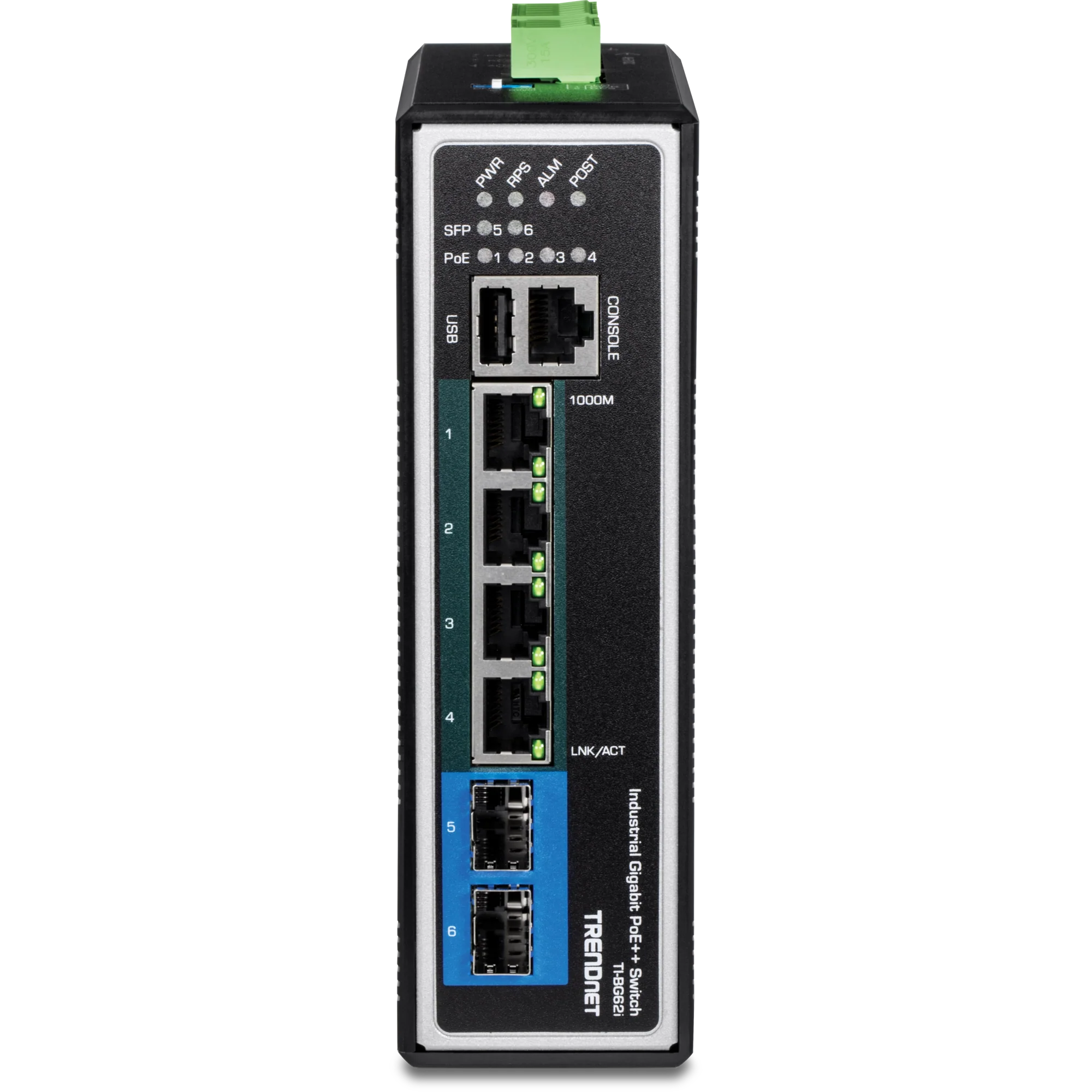 TRENDnet TI-BG62i 6-Port Industrial Gigabit L2+ Managed PoE++ DIN-Rail Switch