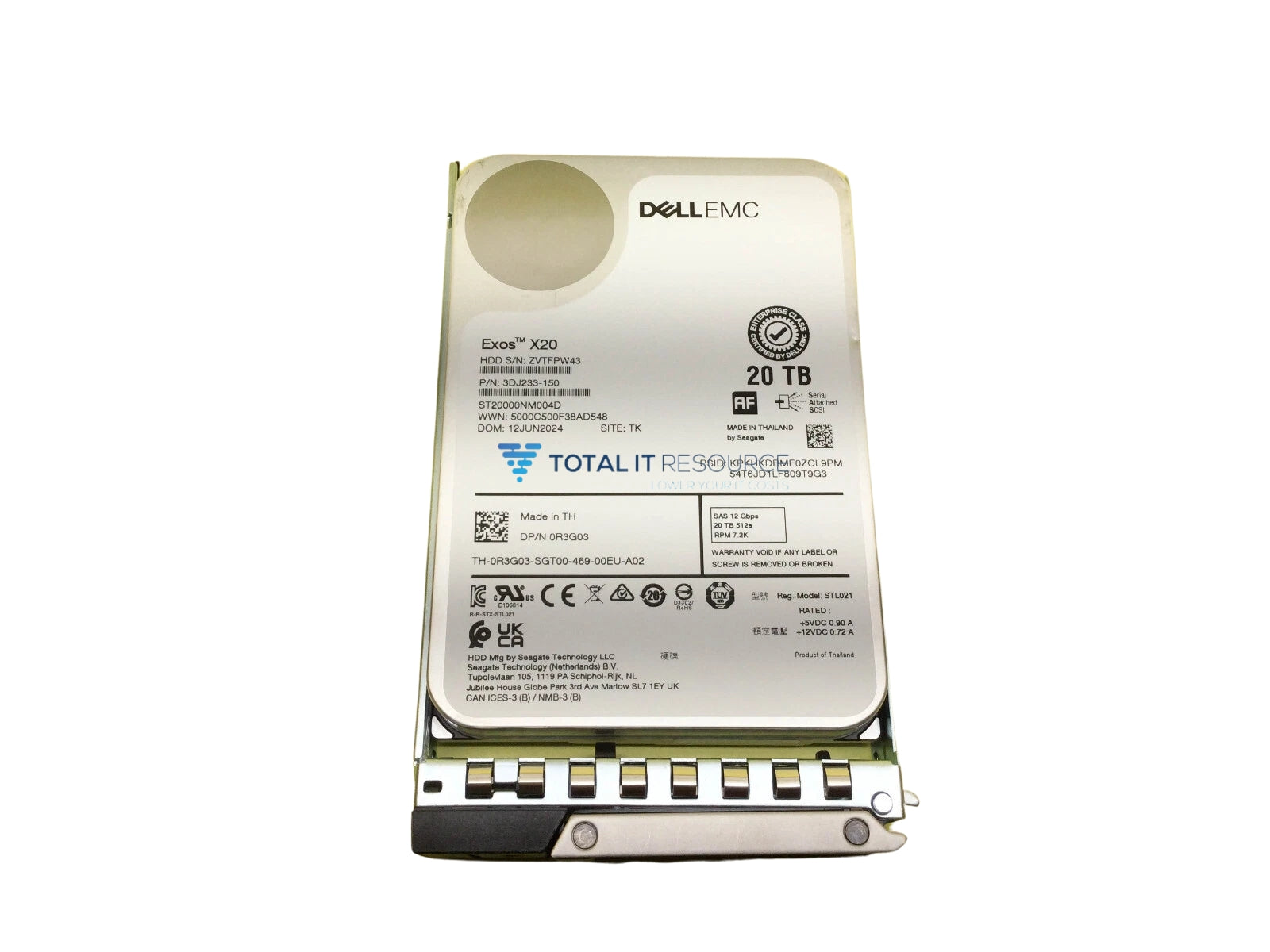 R3G03 Dell 20TB 3.5in 12Gbps 7.2K SAS Hard Drive