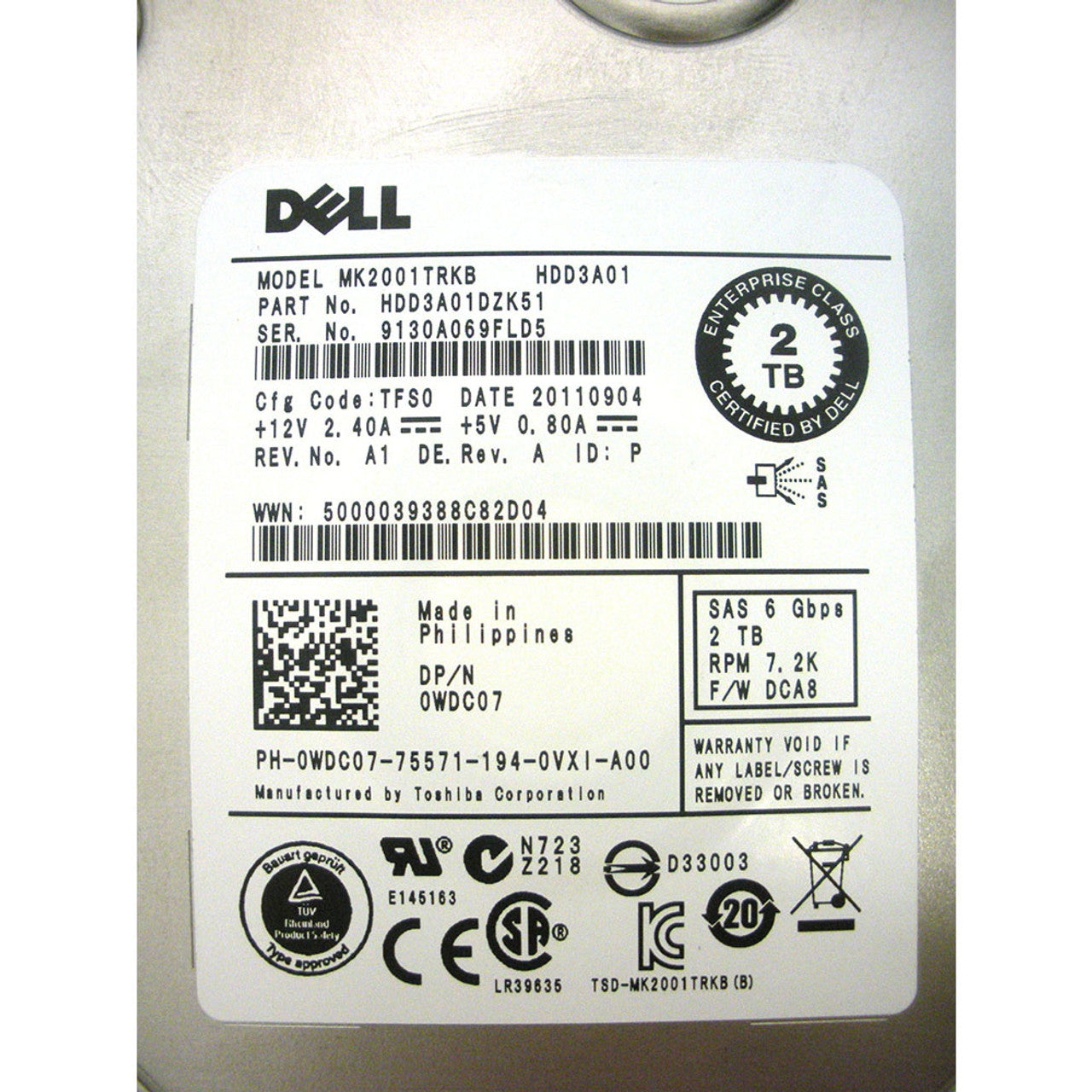 Dell WDC07 Hard Drive SAS 3.5in
