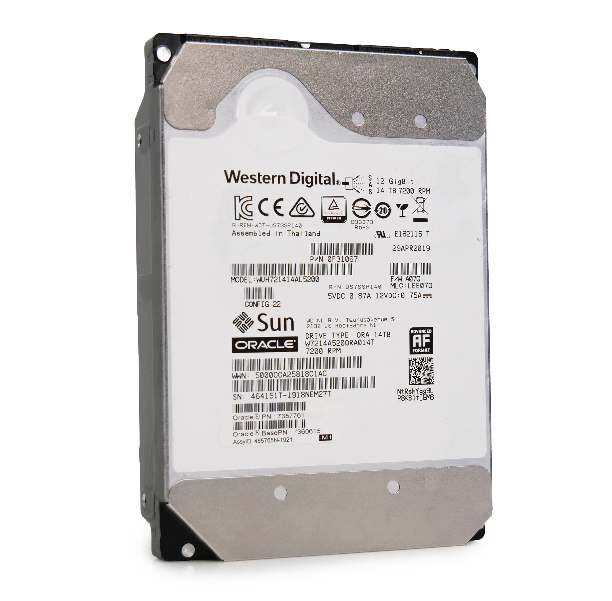 Western Digital Ultrastar DC HC530 WUH721414AL5200 0F31067 14TB 7.2K RPM SAS 12Gb/s 512e 3.5in Recertified Hard Drive