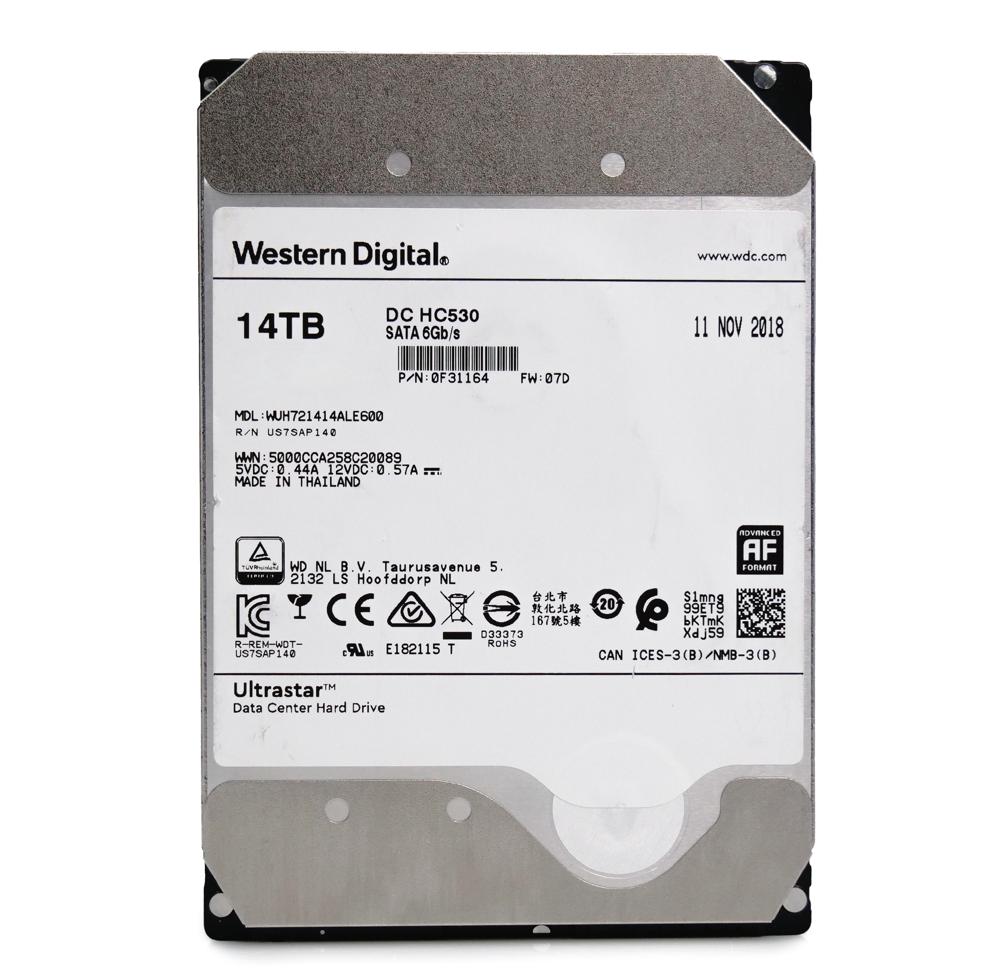 Western Digital Ultrastar DC HC530 WUH721414ALE600 0F31164 14TB 7.2K RPM SATA 6Gb/s 512e 3.5in Refurbished HDD