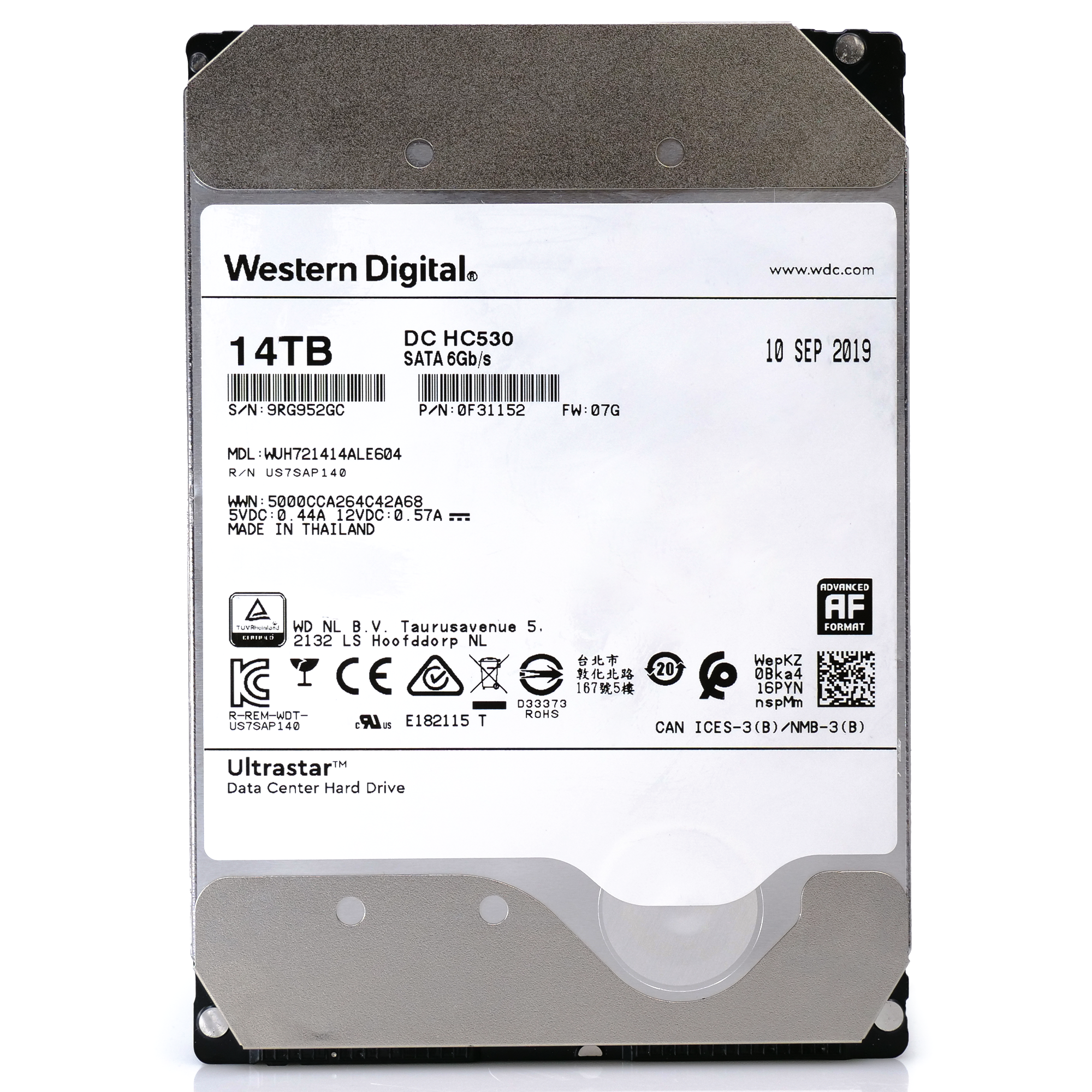 Western Digital Ultrastar DC HC530 WUH721414ALE604 14TB 7.2K RPM SATA 6Gb/s 512e 3.5in Refurbished HDD