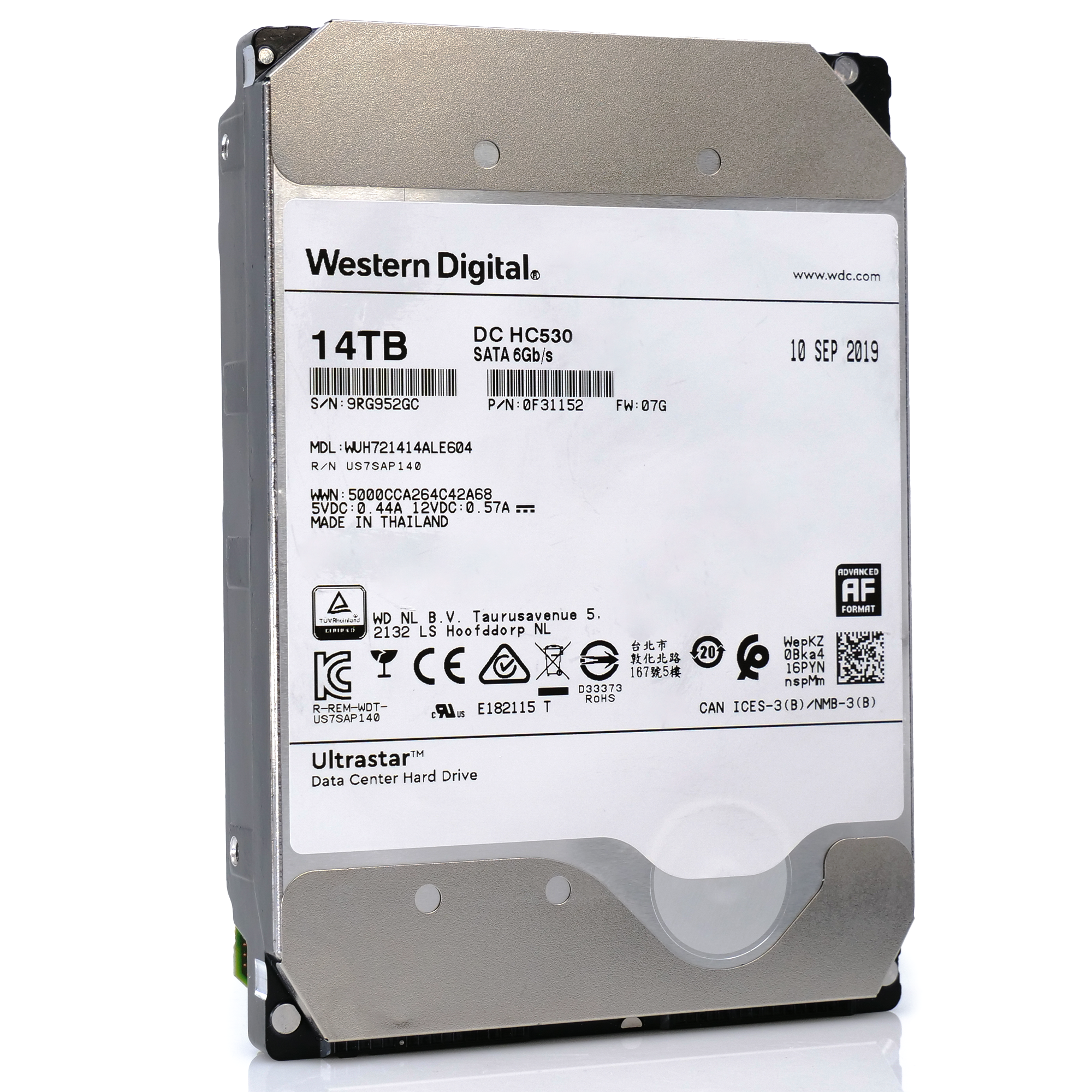 Western Digital Ultrastar DC HC530 WUH721414ALE604 14TB 7.2K RPM SATA 6Gb/s 512e 3.5in Refurbished HDD