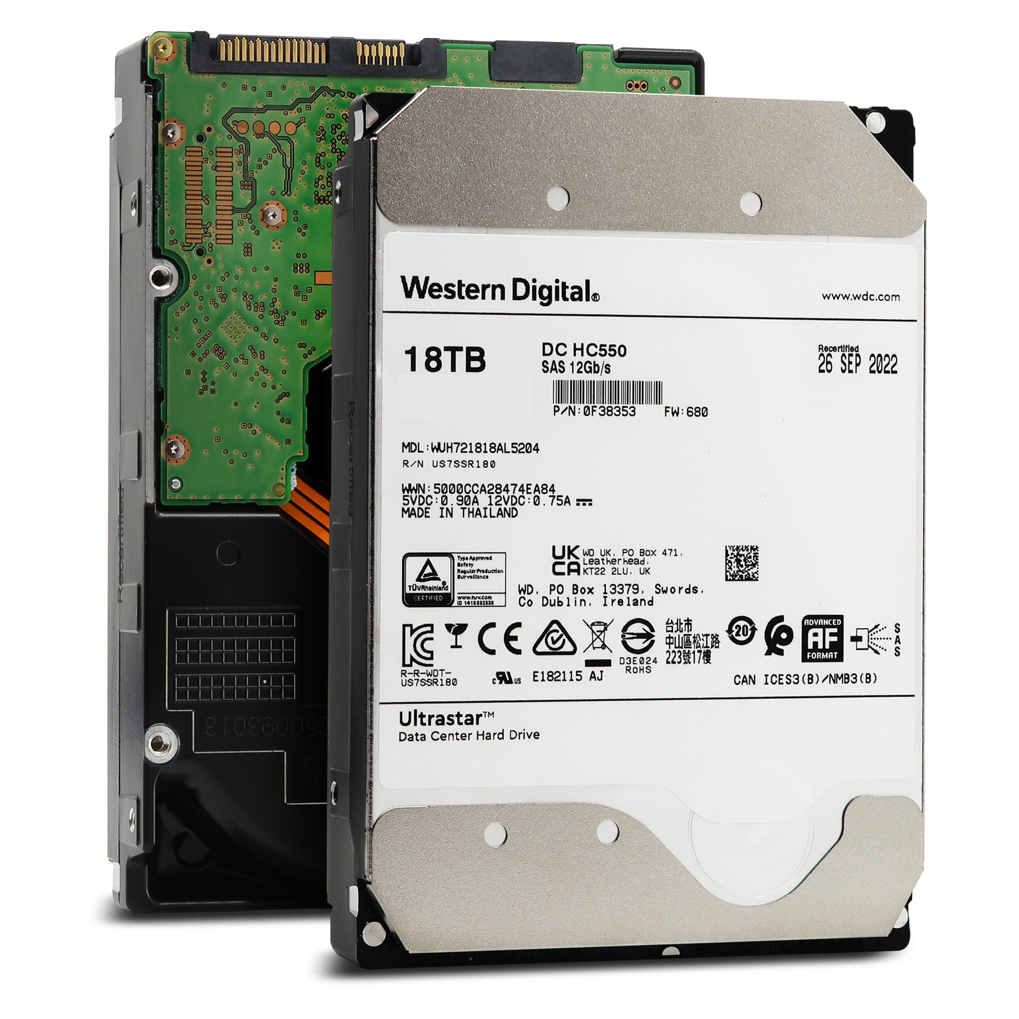 Western Digital Ultrastar DC HC550 WUH721818AL5204 0F38353 18TB 7.2K RPM SAS 12Gb/s 512e 3.5in Recertified Hard Drive
