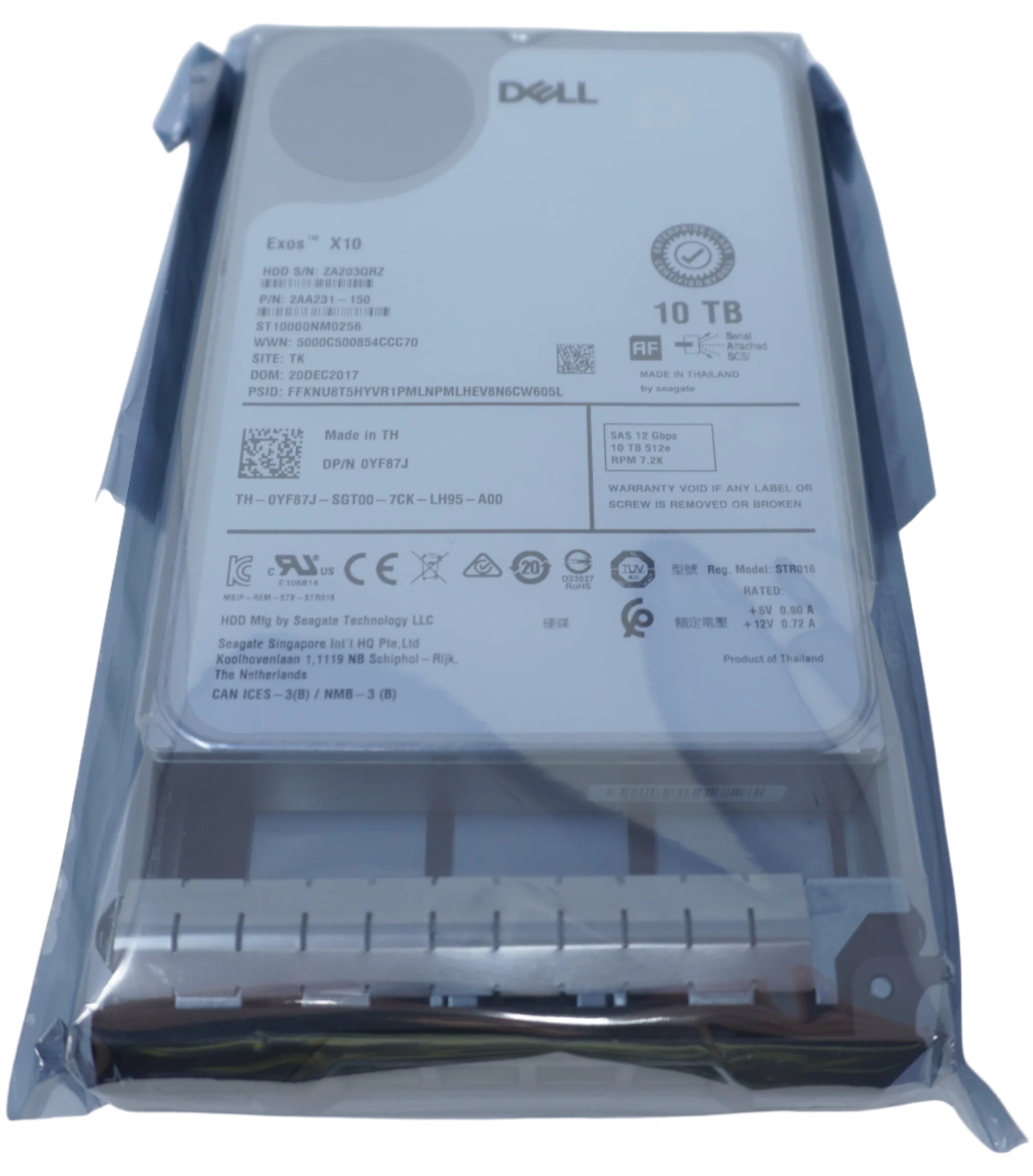 Dell 10TB SAS 7.2k 3.5" 12G 512e Hard Drive YF87J