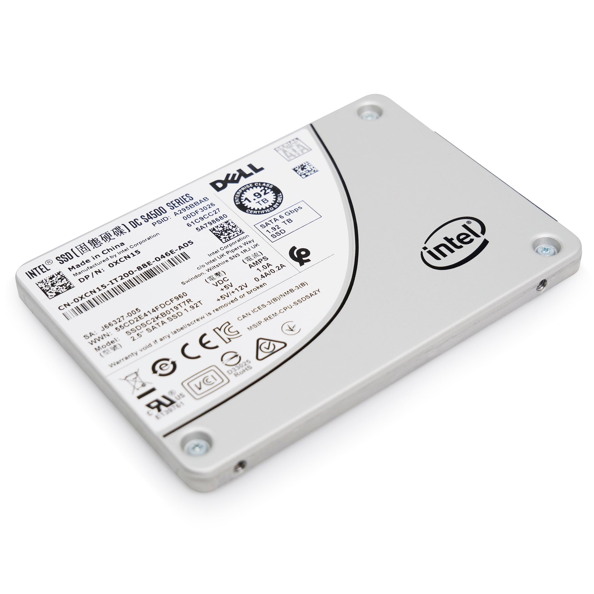 Intel/Dell DC S4500 SSDSC2KB019T7R 1.92TB 1.76 DWPD SATA 6Gb/s 3D TLC 2.5in Solid State Drive
