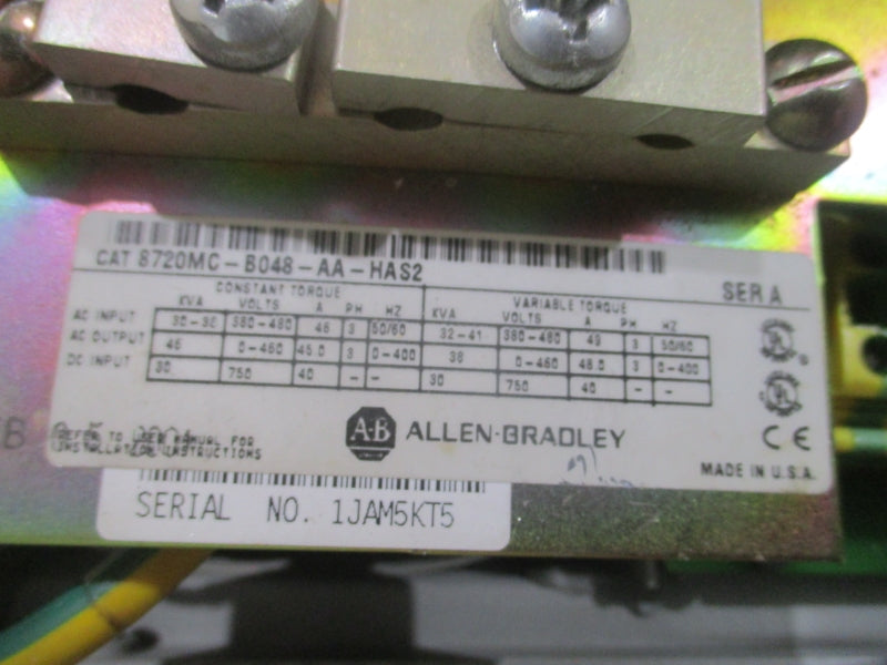 ALLEN BRADLEY 8720MC-B048-AA-HAS2 SER. A 380-480V 46A REMAN