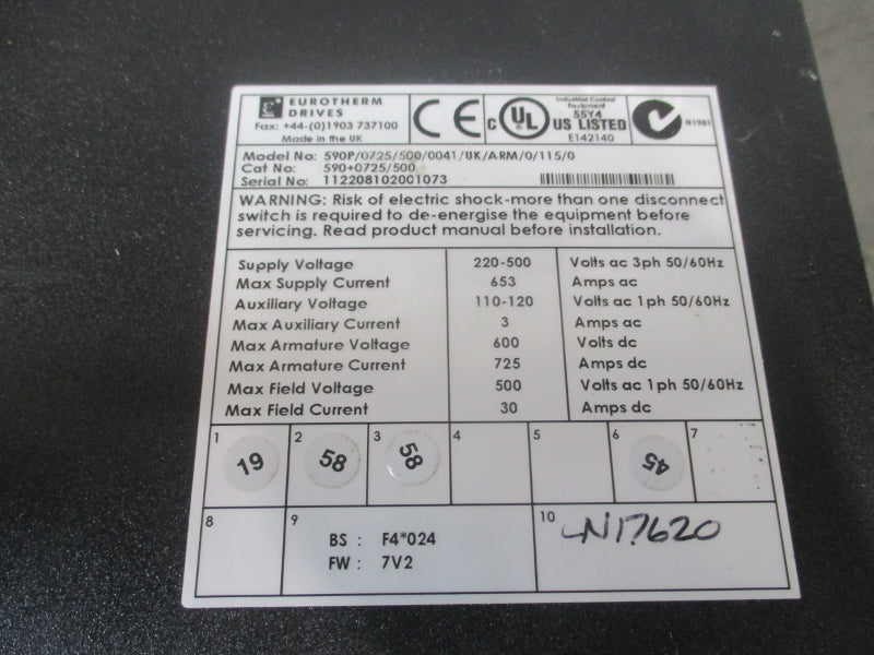 EUROTHERM DRIVES 590P/0725/500/0041/UK/ARM/0/115/0 F/W 7V2 220-500V 653A (AS PICTURED) UNMP