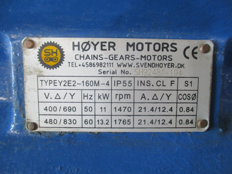 HOYER MOTORS Y2E2-160M-4 480/830V 21.4/12.4A NSNP
