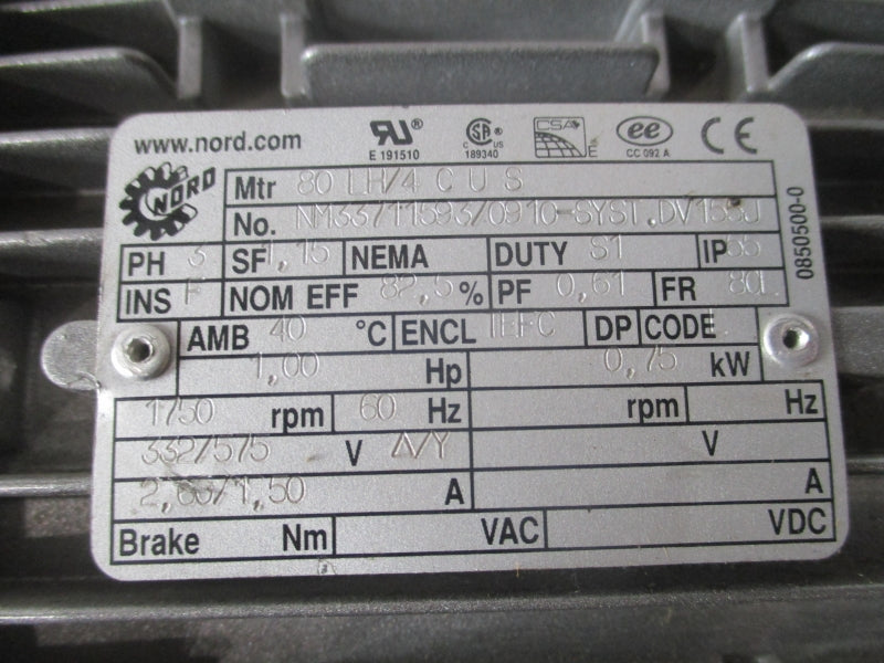 NORD SK12080AZD-80LH/4CUS 332/575V 3.60/1.50A NSNP