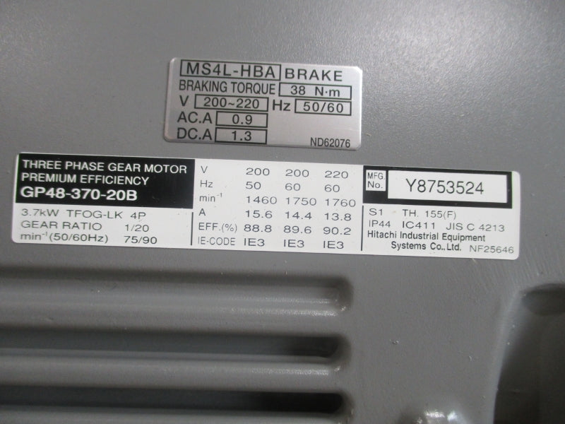 HITACHI INDUSTRIES GP48-370-20B 220V 13.8A NSNP