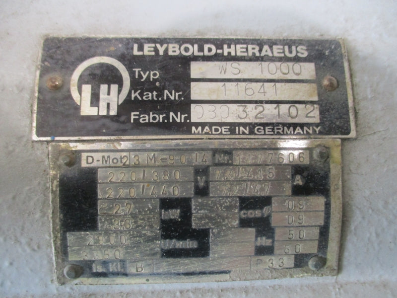LEYBOLD-HERAEUS WS1000 11641 220/440V 7.2/4.7A UNMP