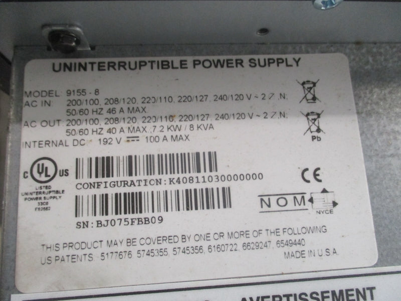 EATON 9155-8 200/100V 46A NSMP