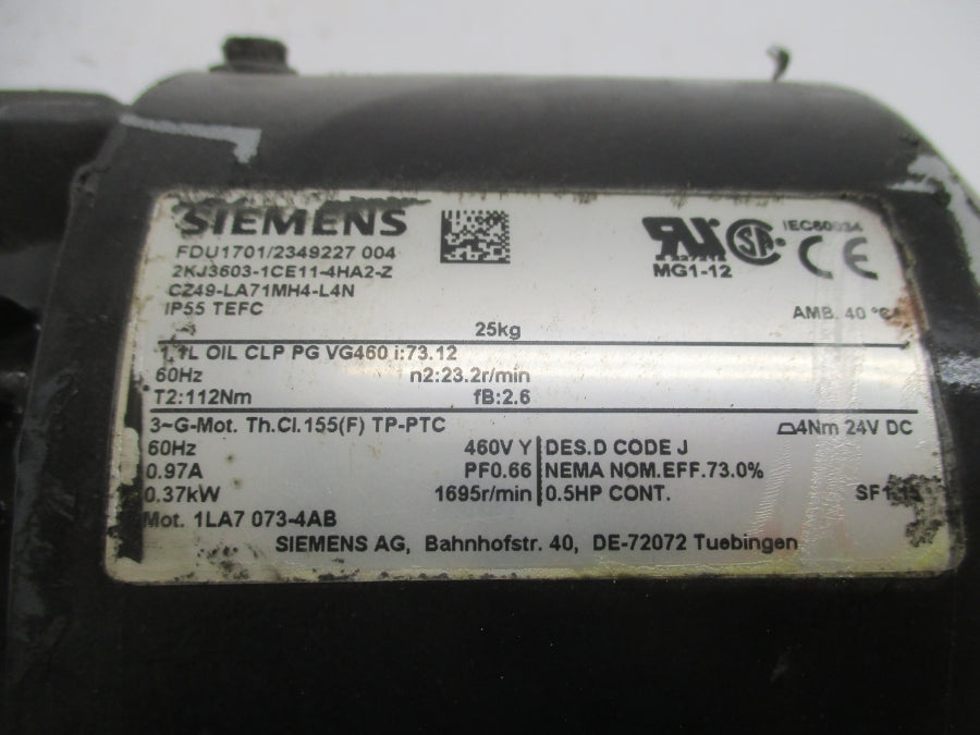 SIEMENS 2KJ3603-1CE11-4HA2-Z 230/400V 1.81/1.04A UNMP