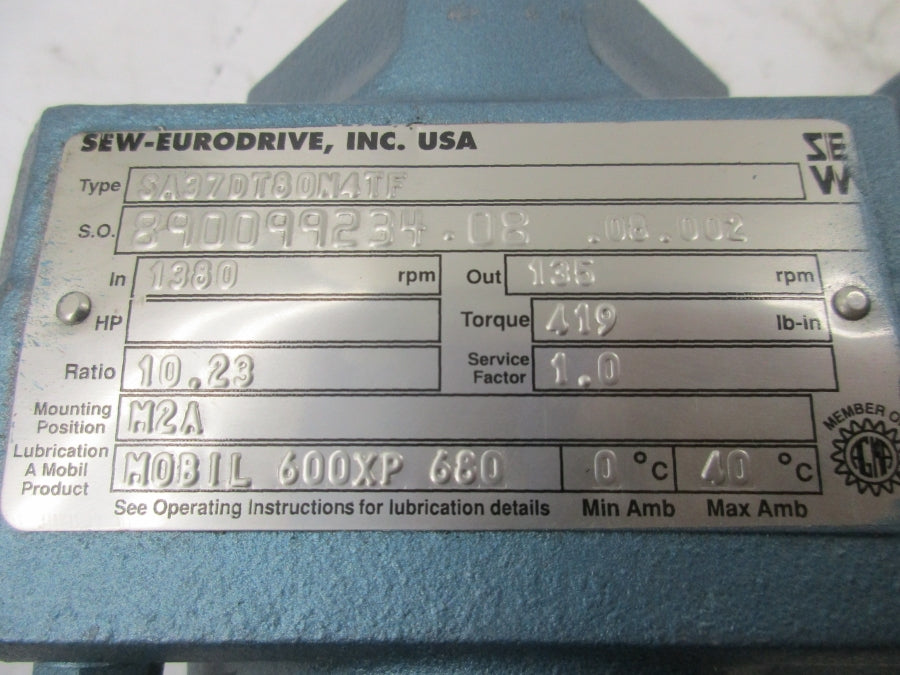 SEW-EURODRIVE SA37DT80N4TF 230/400V 3.65/2.1A NSNP