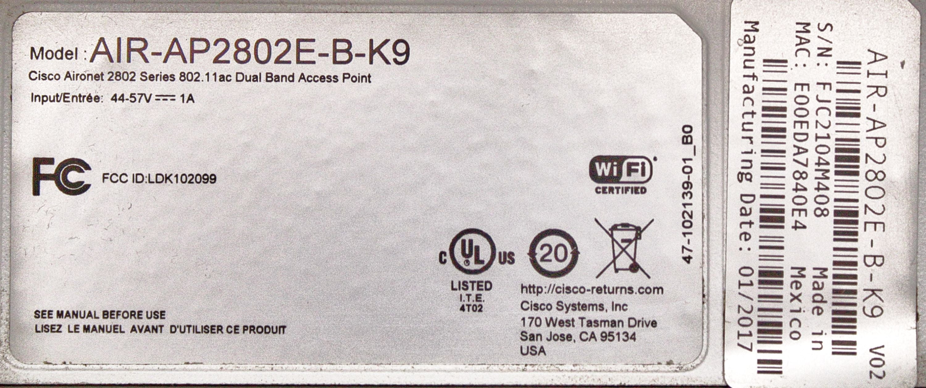 Cisco AIR-AP2802E-B-K9 AIR-AP2802E-B-K9 CISCO 802.11AC WA