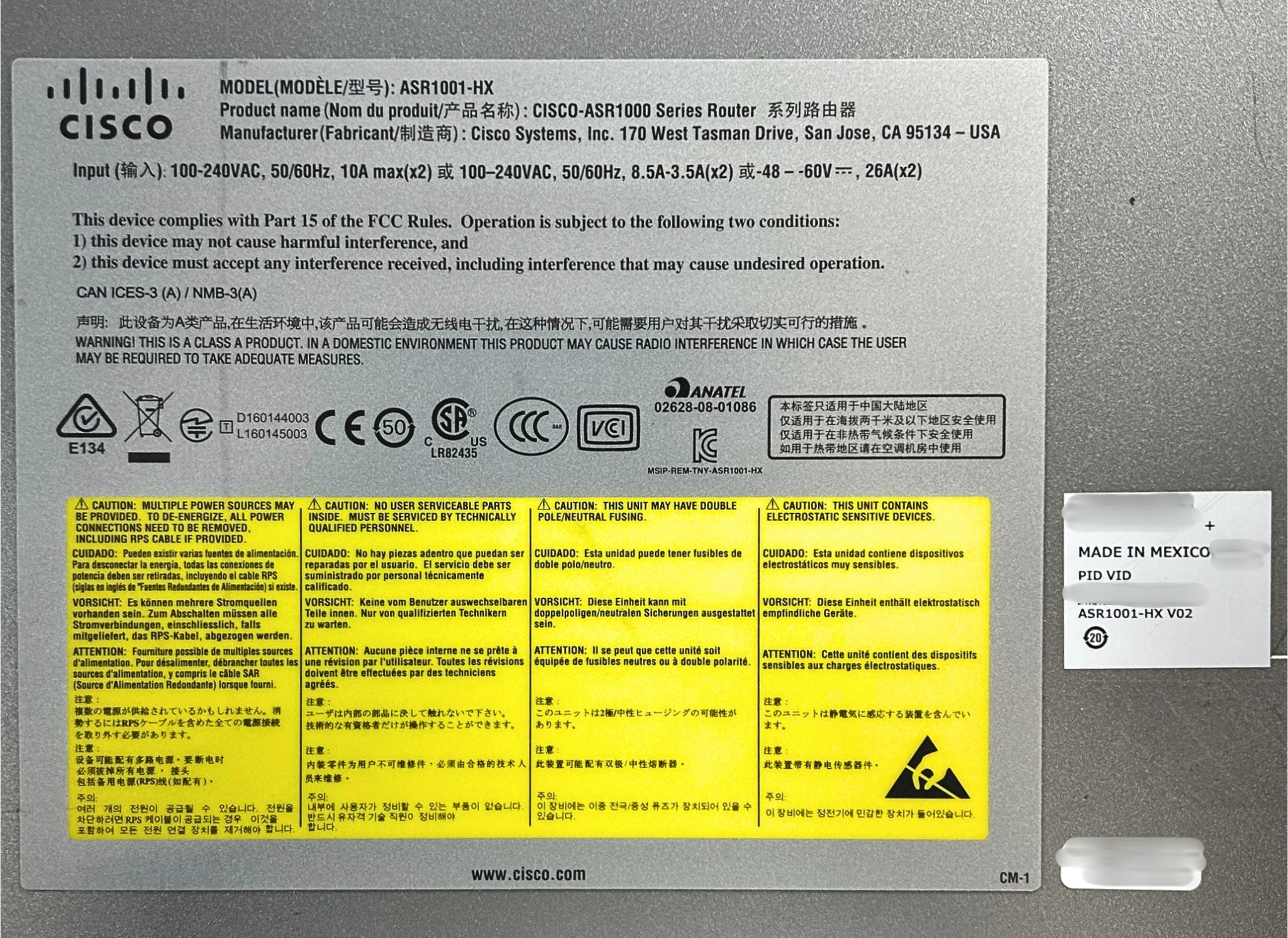 Cisco ASR1001-HX ASR 1000 Series Aggregation Router 4x 10GE, 4x 1GE Du