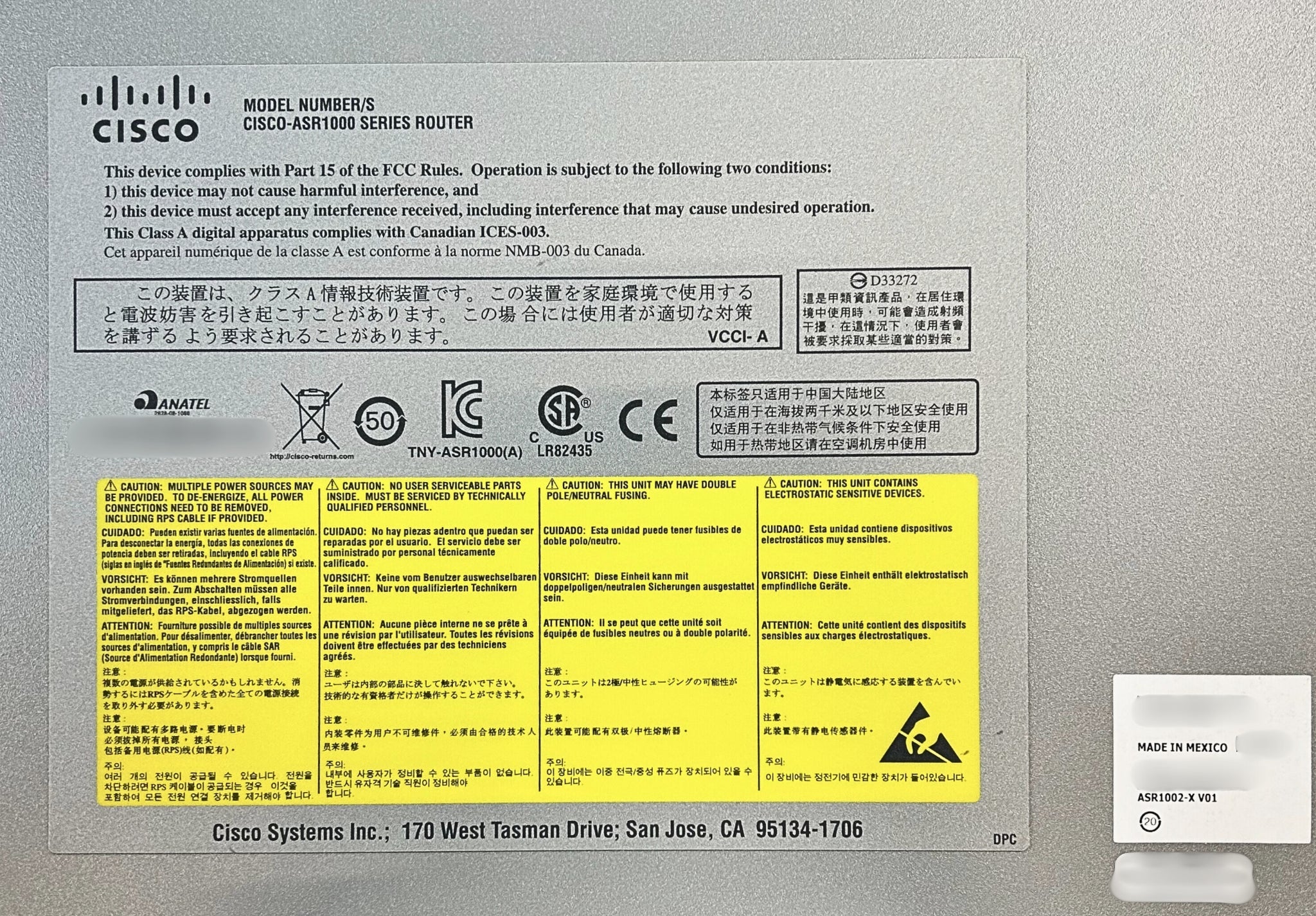 Cisco ASR1002-X ASR1000 Series Router 6xPort GE with Dual AC