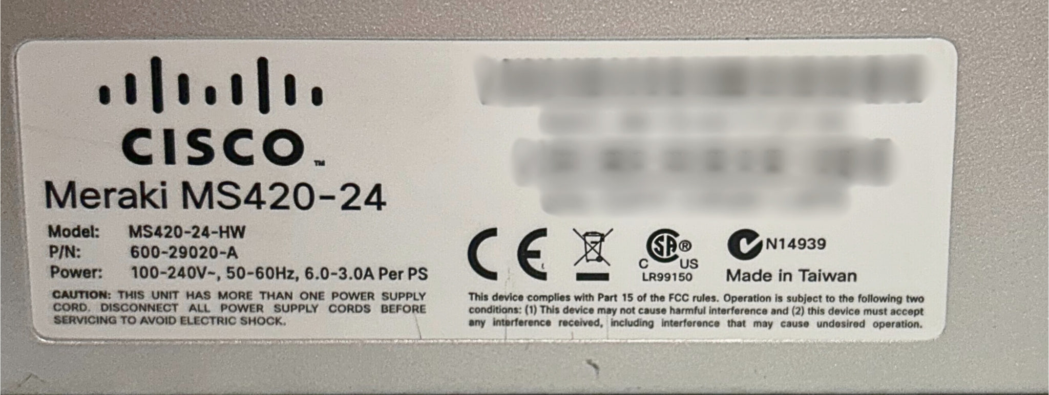 Cisco MS420-24-HW *UNCLAIMED* Meraki MS420 24 Port Cloud Managed Aggre