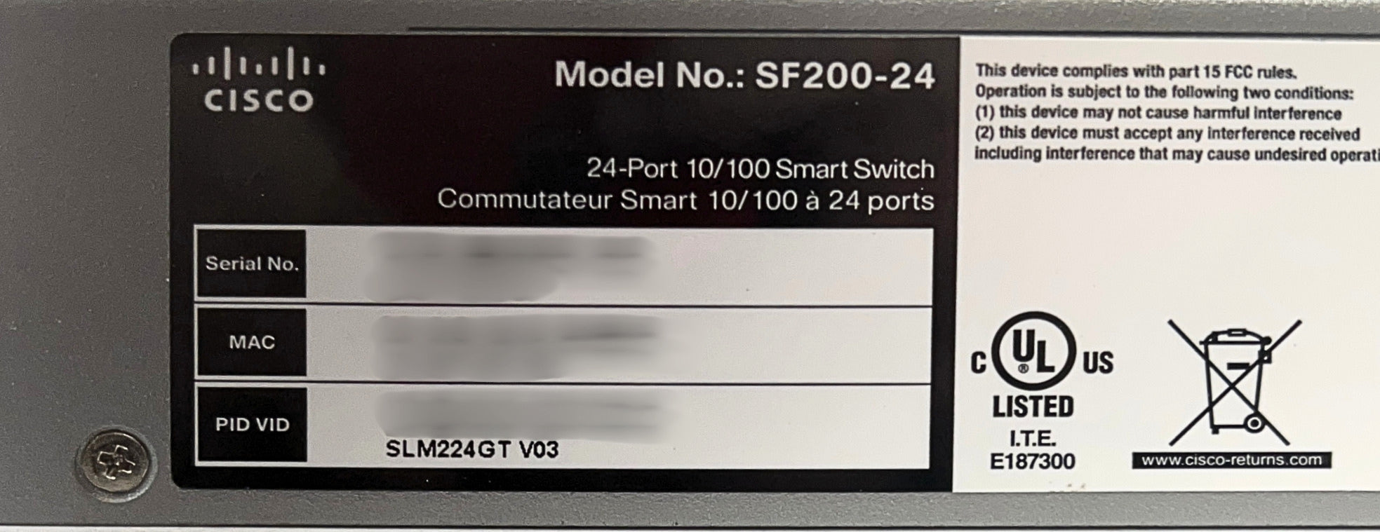 Cisco SLM224GT 24-PORT 10/100 Smart Switch