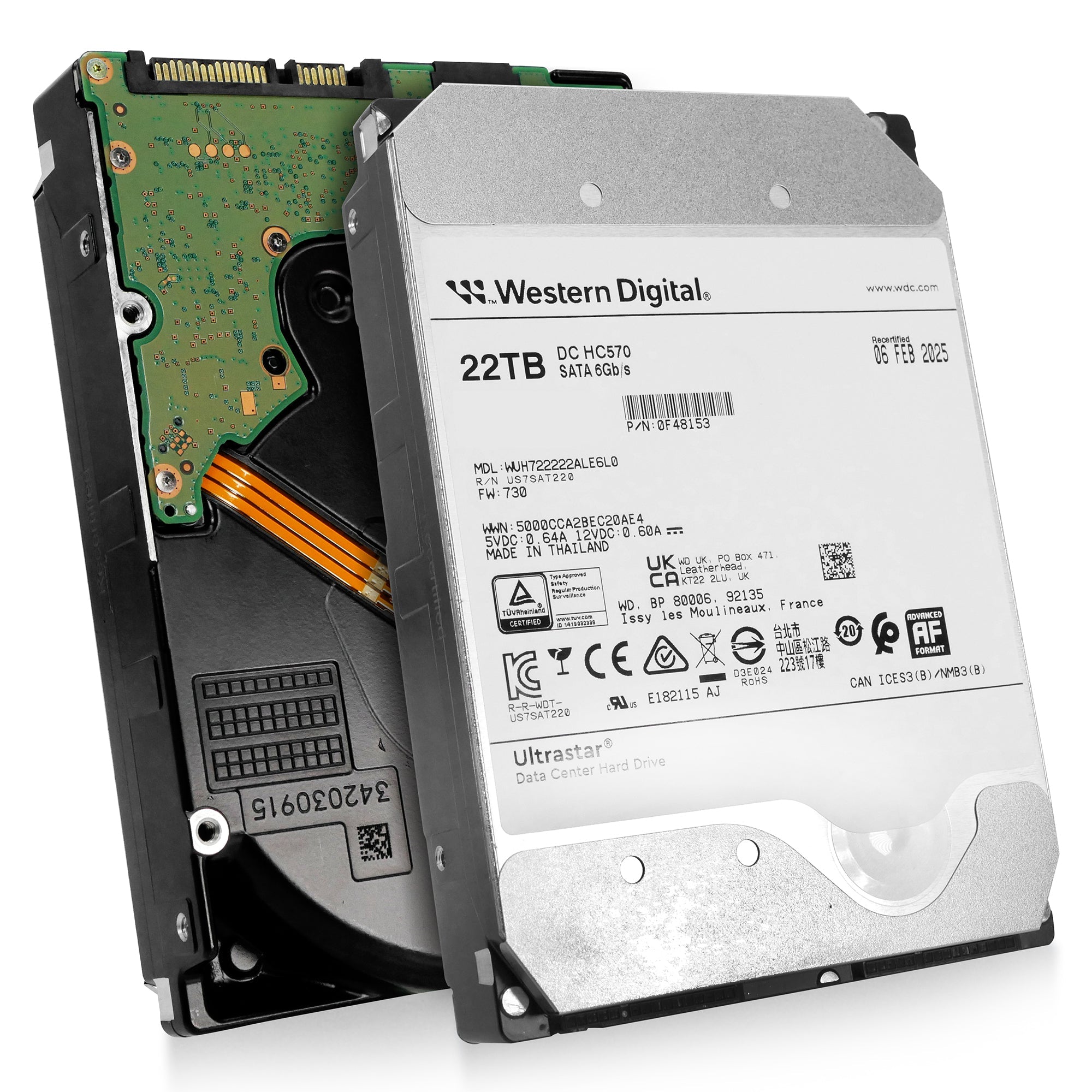 Western Digital Ultrastar DC HC HC570 WUH722222ALE6L0 0F48153 22TB 7.2K RPM SATA 6Gb/s 512e 3.5in Refurbished HDD