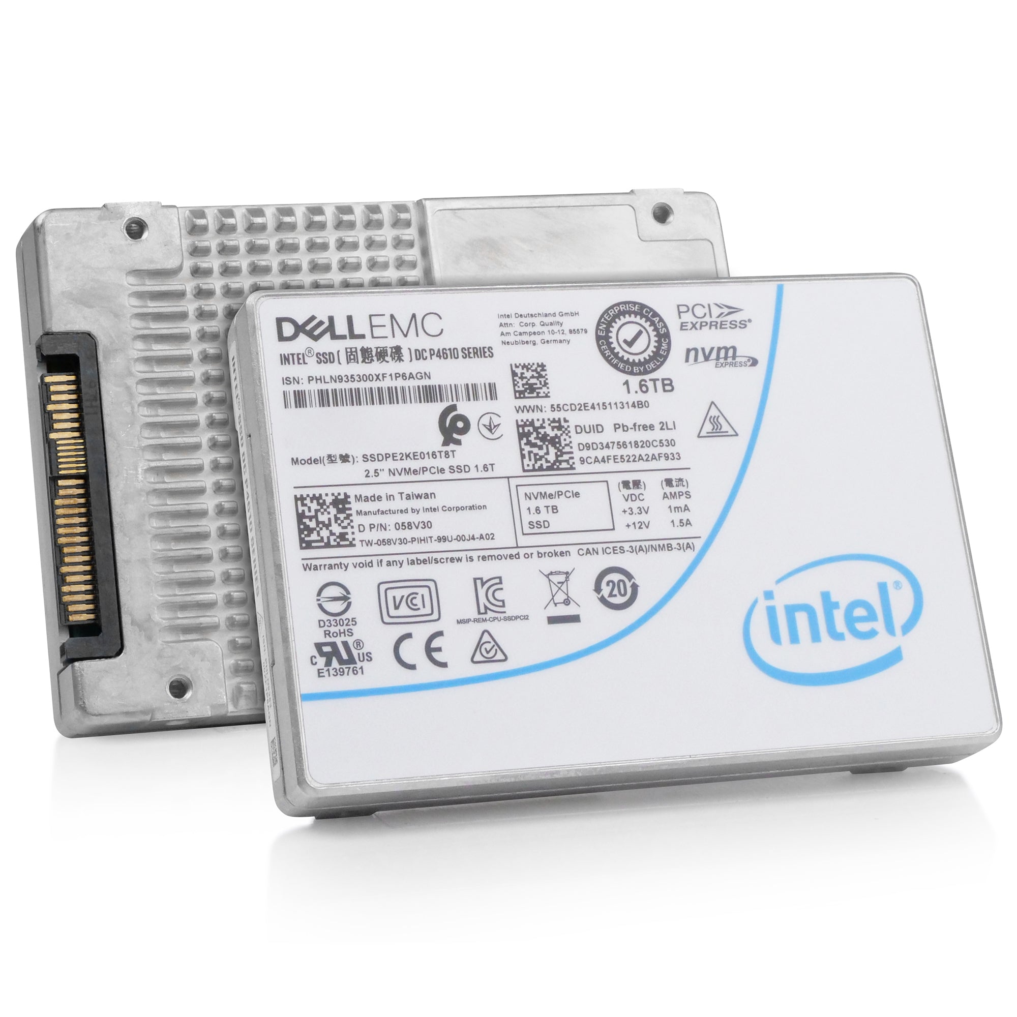 Dell/Intel DC P4610 SSDPE2KE016T8T 1.6TB 3 DWPD PCIe Gen 3.1 x4 4GB/s 3D TLC U.2 NVMe 2.5in Refurbished SSD